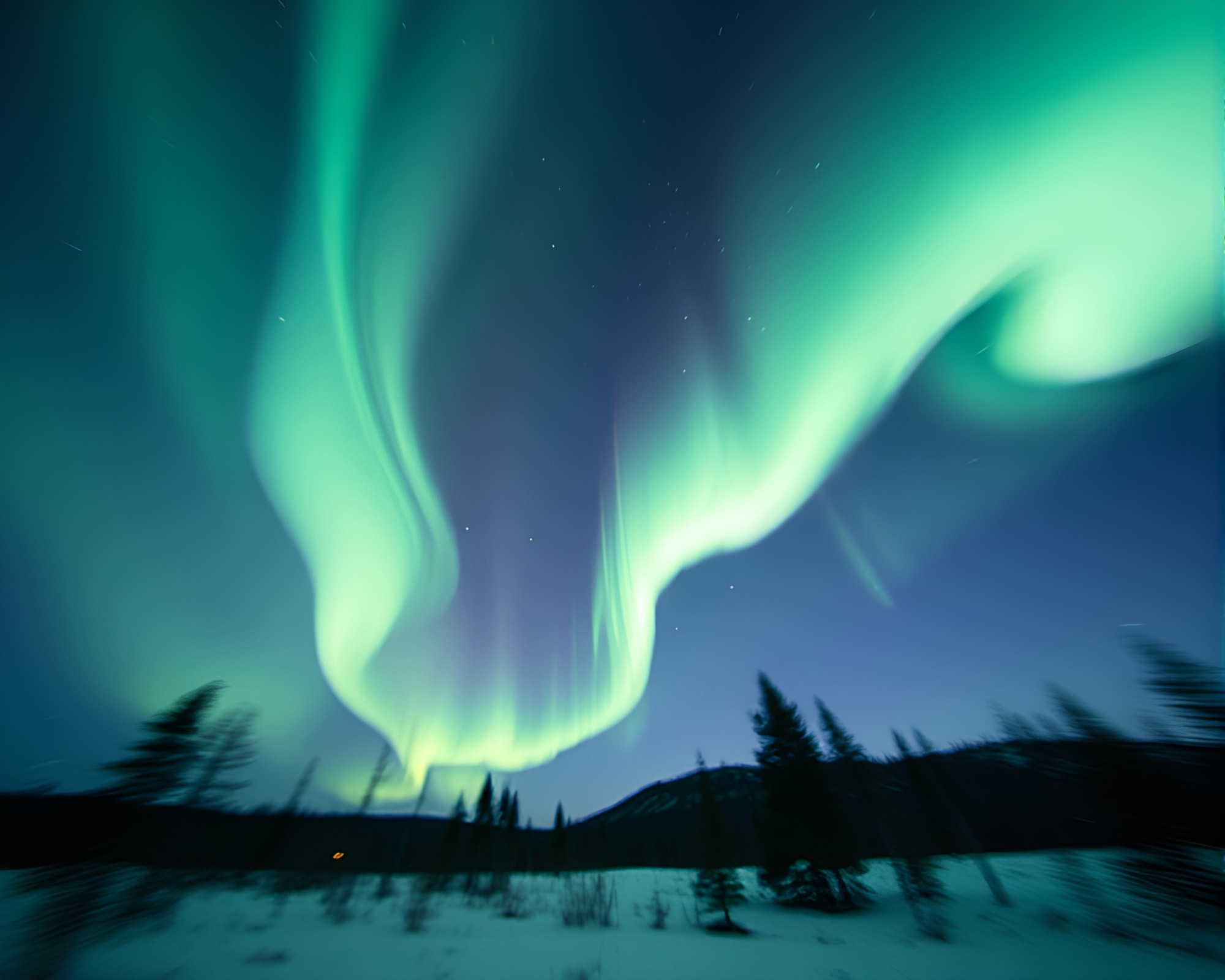 Majestic Aurora Borealis Through Nature’s Frame – free AI stock image
