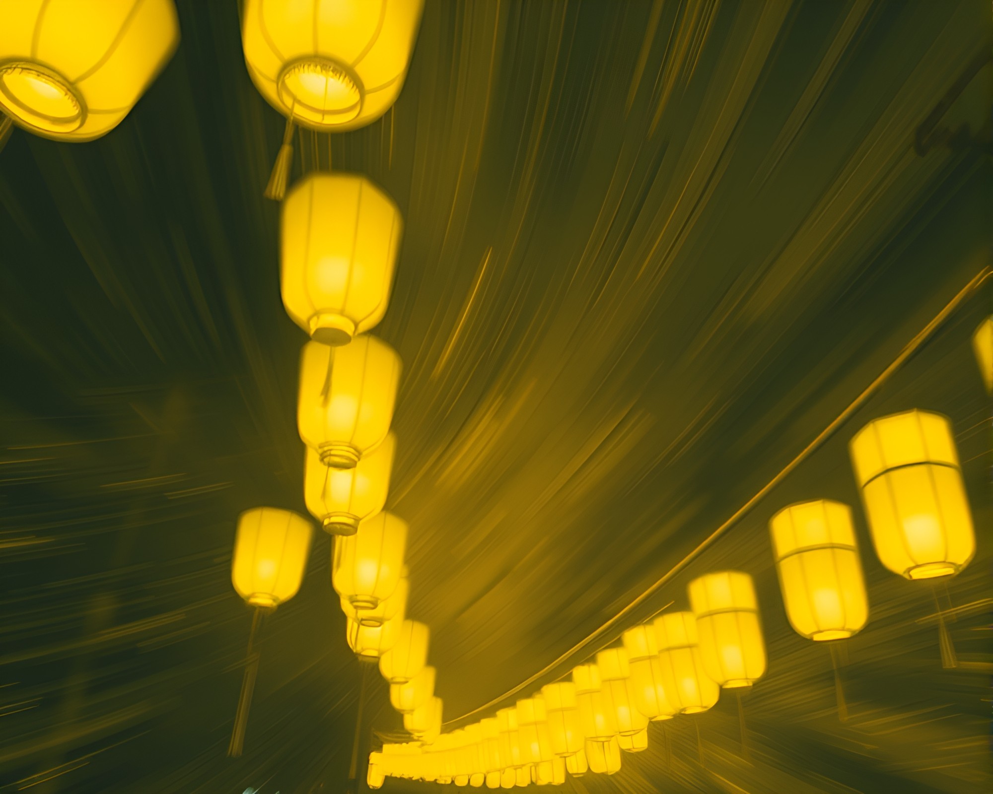 Floating Lanterns in Monochrome Manga Motion Blur – free AI stock image