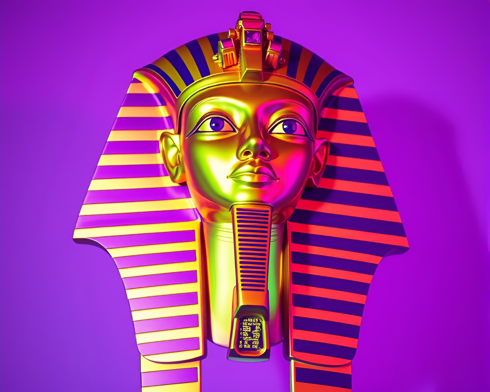 VHS Style Pharaoh’s Mask in Amethyst Hues – free AI stock image