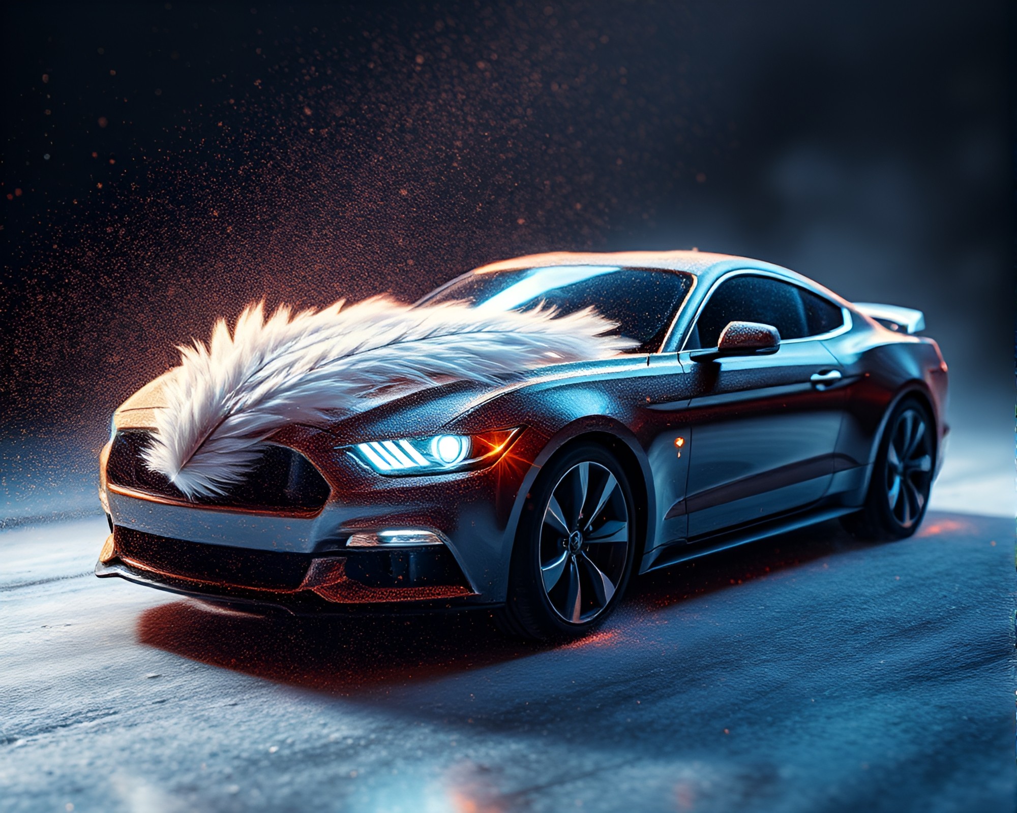 Ethereal Hover Car in Glitter Dust Feather Duster Scene – free AI stock image