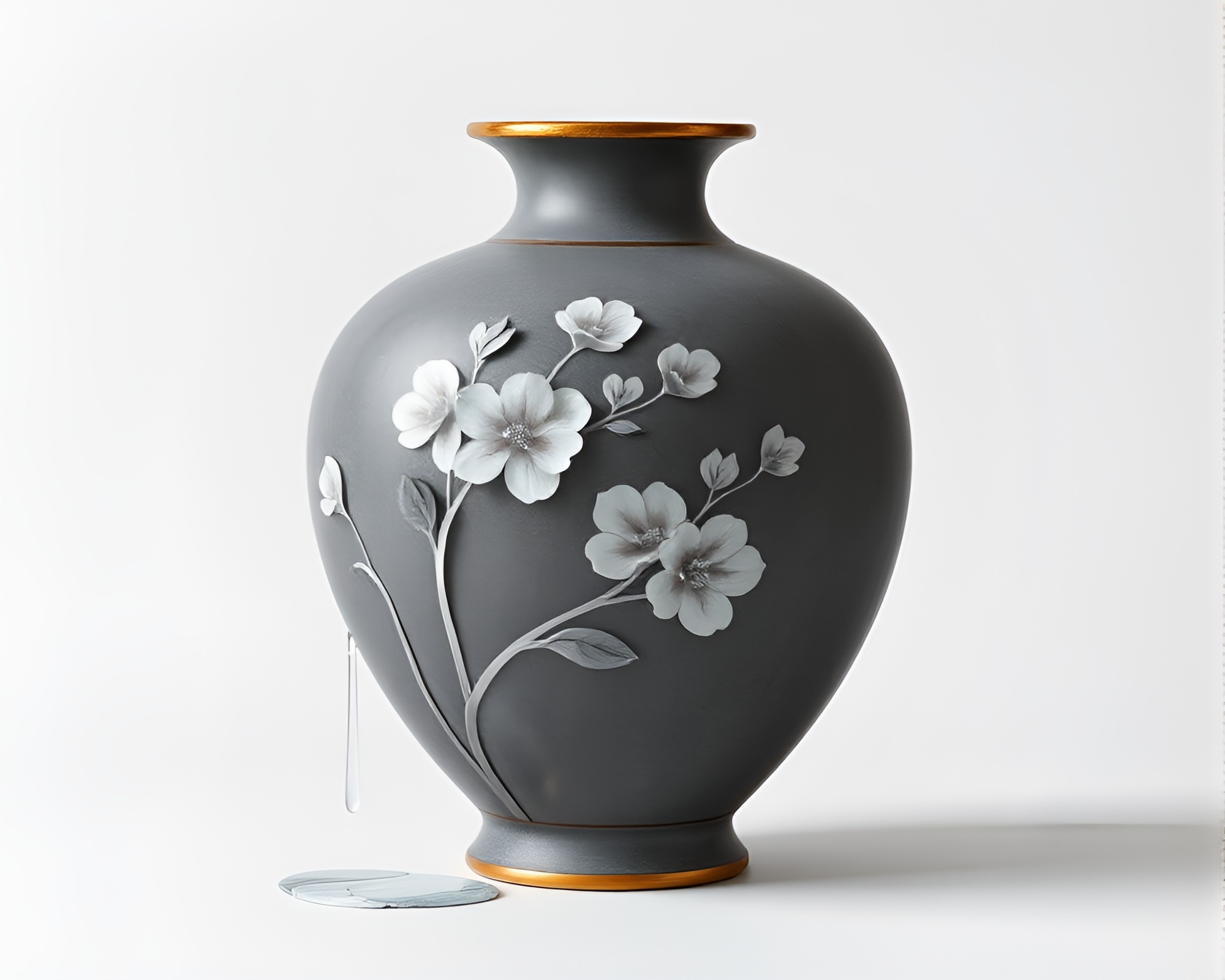 Graphite Gray Cloisonné Vase with Torn Paper Compositions – free AI stock image