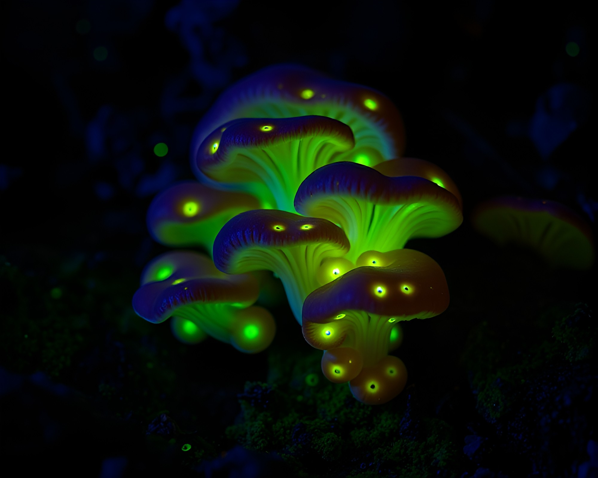 Bioluminescent Fungi Infected with VHS Mildew Spots – free AI stock image
