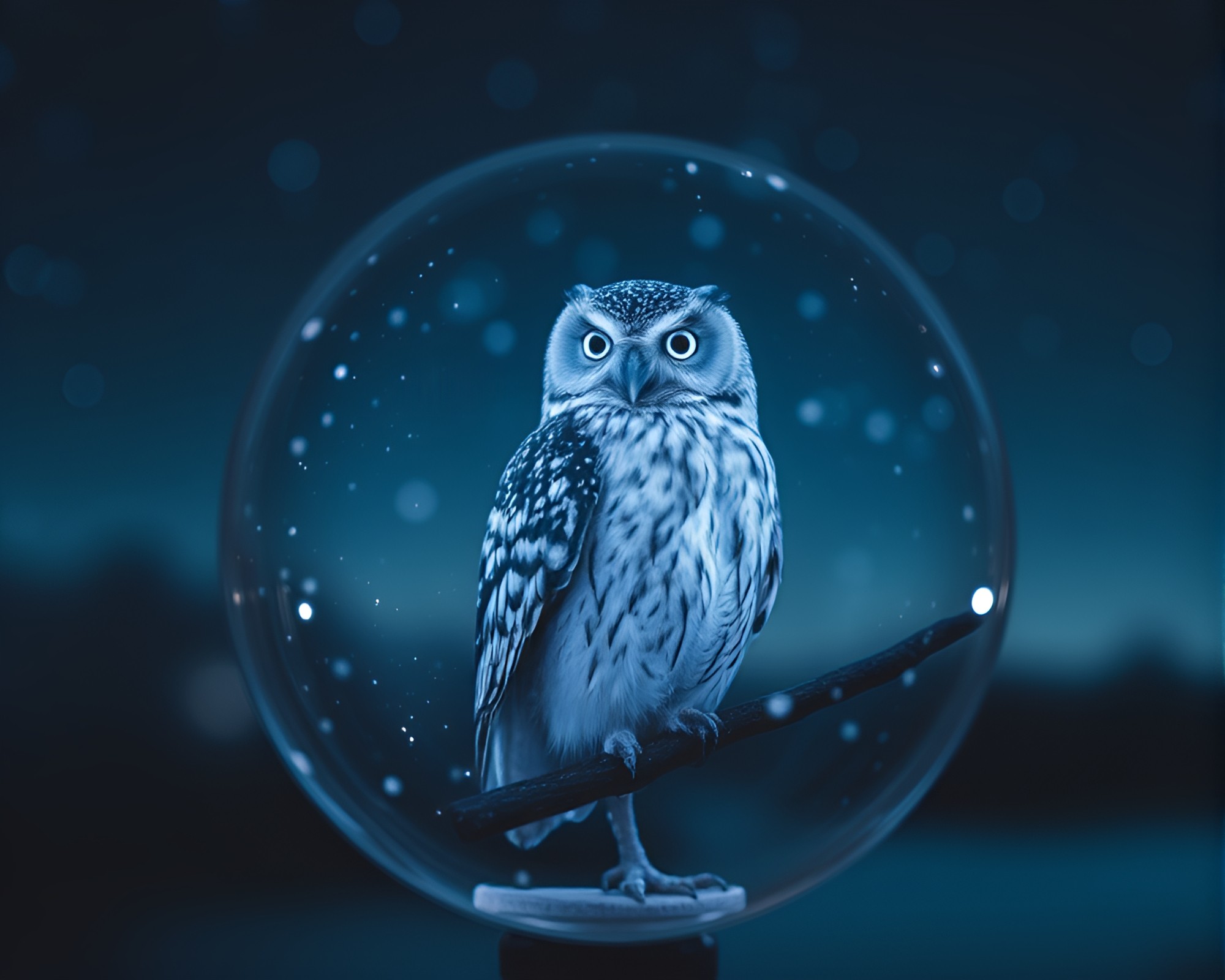 Clockwork Owl in Starlit Glass Distortion – free AI stock image