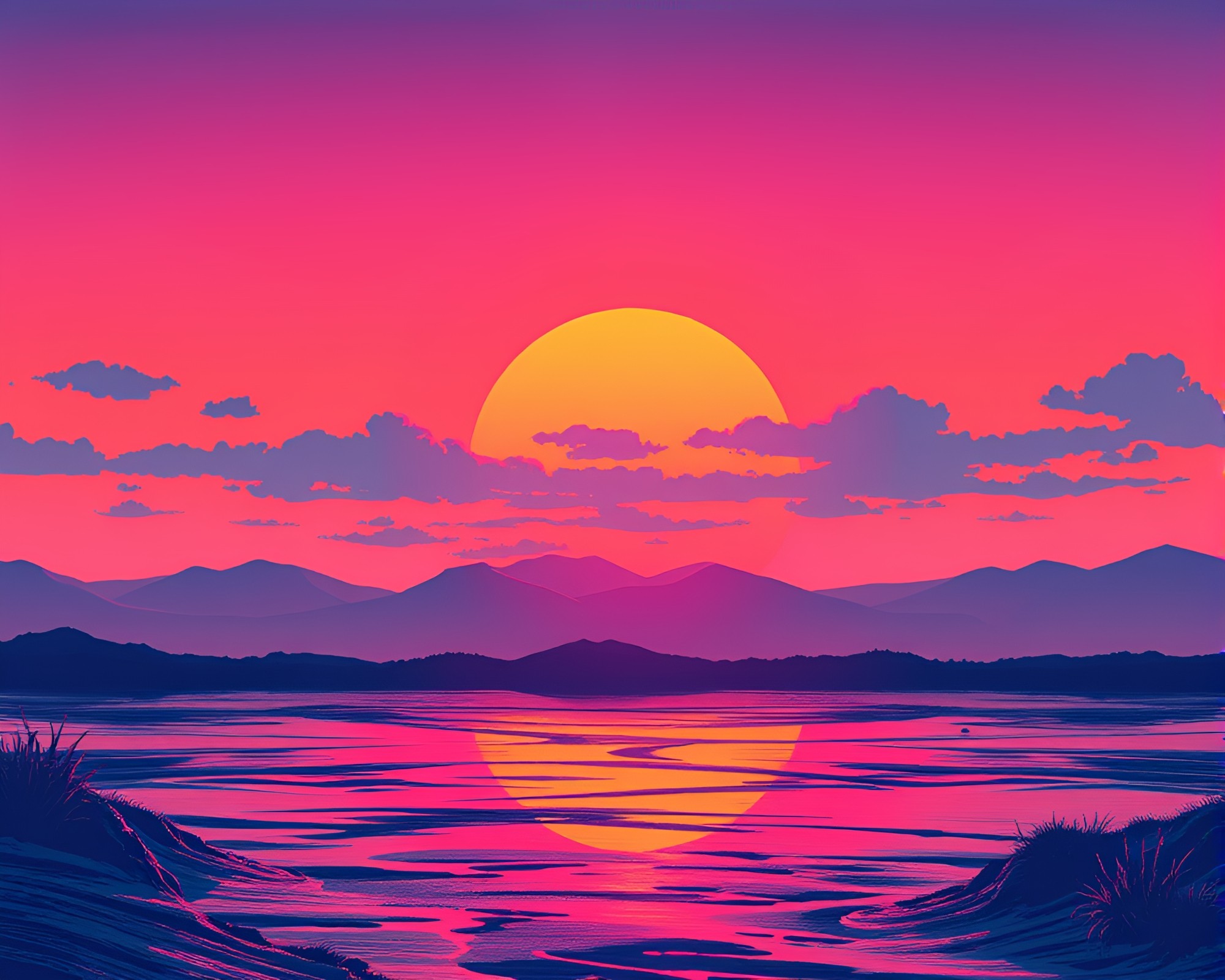 Vaporwave Sunset: Retro Pop Art Off-Center Composition – free AI stock image