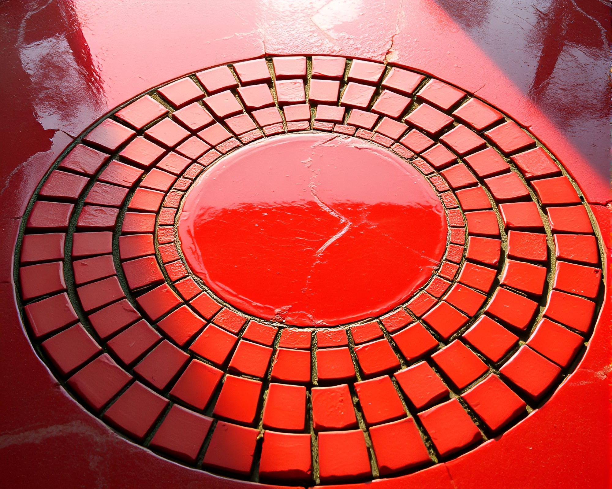 Stone Circle Reflections: Deep Brick Red Contours – free AI stock image