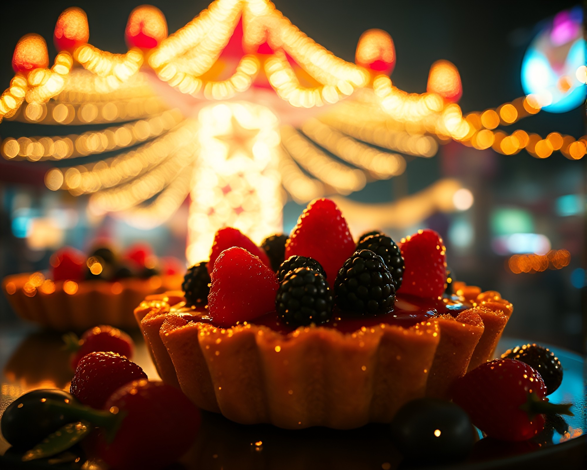 Gilded Fruit Tart Carnival Extravaganza – free AI stock image