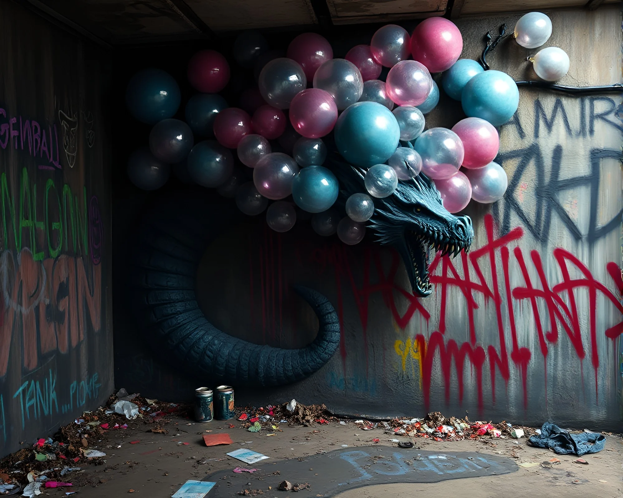 Dragon Egg Cluster in Urban Graffiti Basement