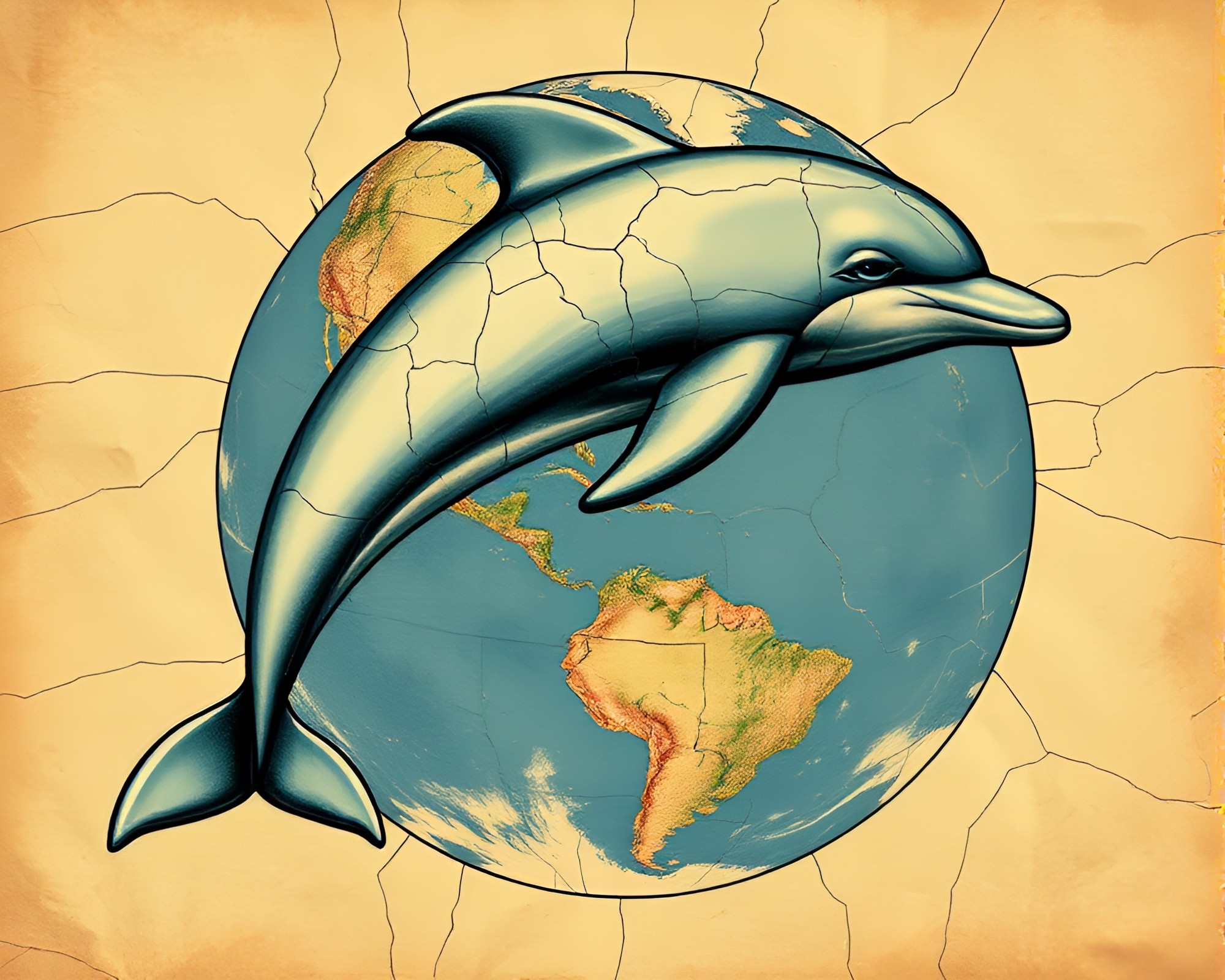 Cracked Earth Blueprint of Amazon River Dolphin – free AI stock image