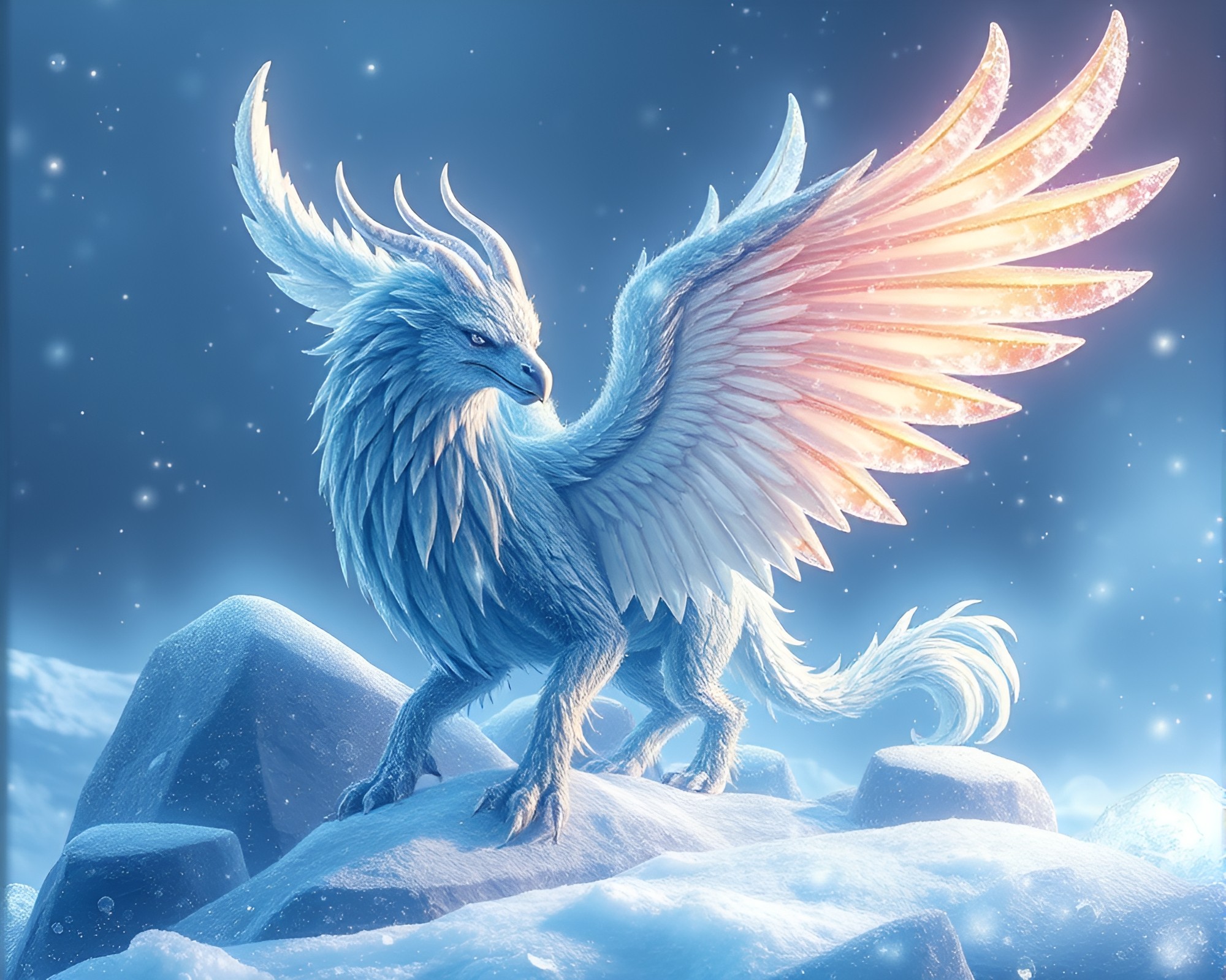 Gryphon Ice Crystal Formation Fantasy Art – free AI stock image