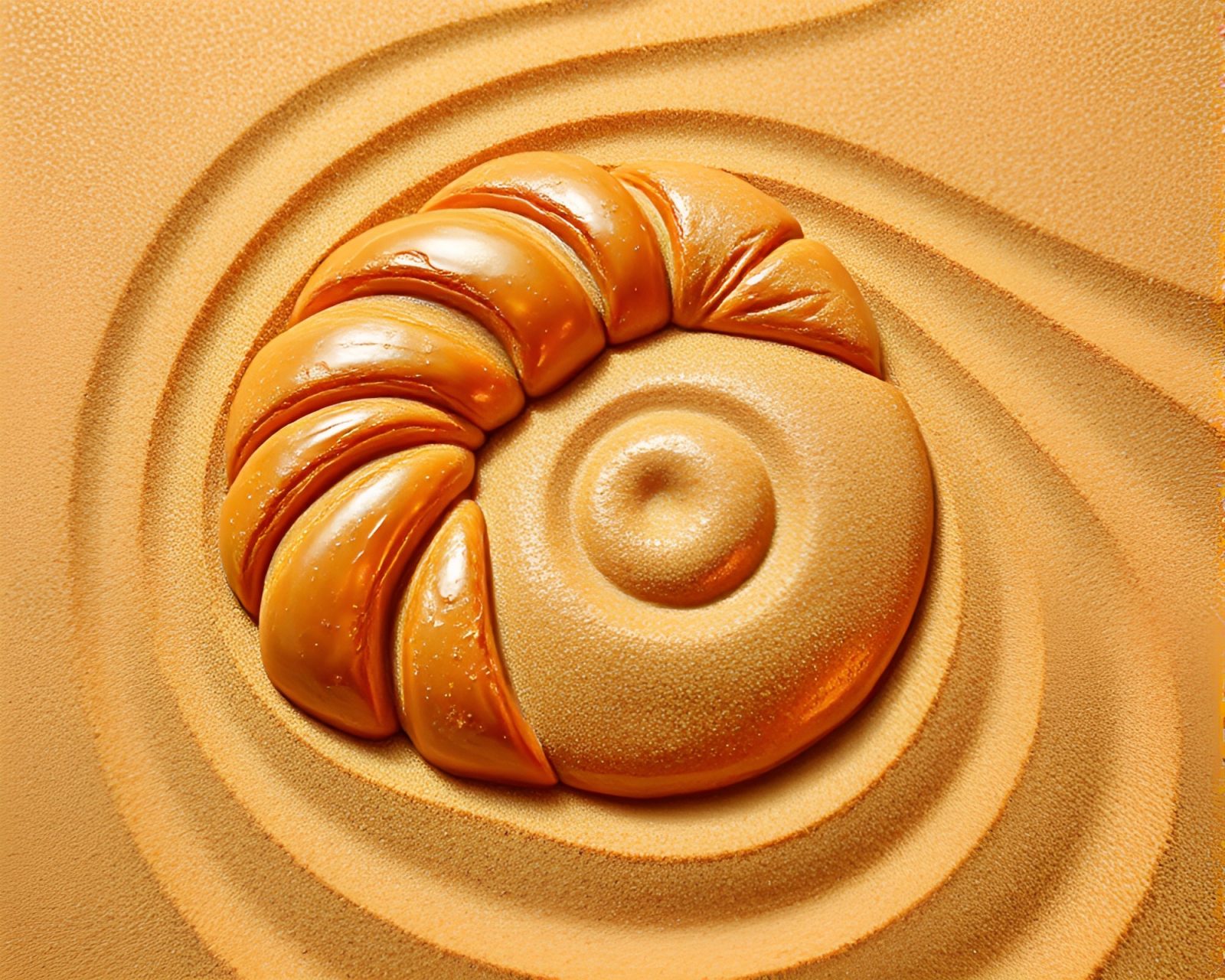 Abstract Croissant Shape in Sand with Shimmering Patterns