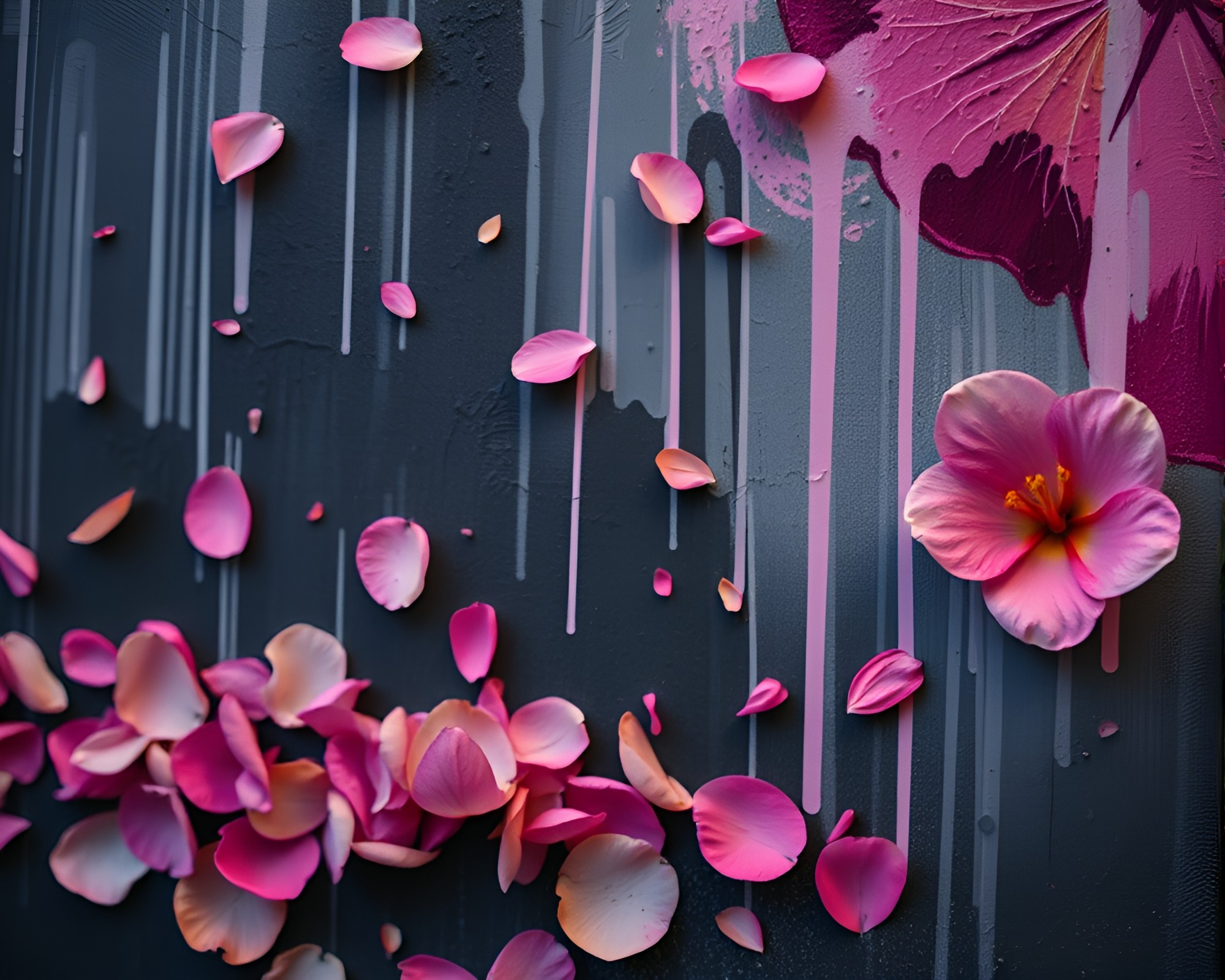 Chiaroscuro Hot Spring: Ethereal Flower Petals Graffiti – free AI stock image