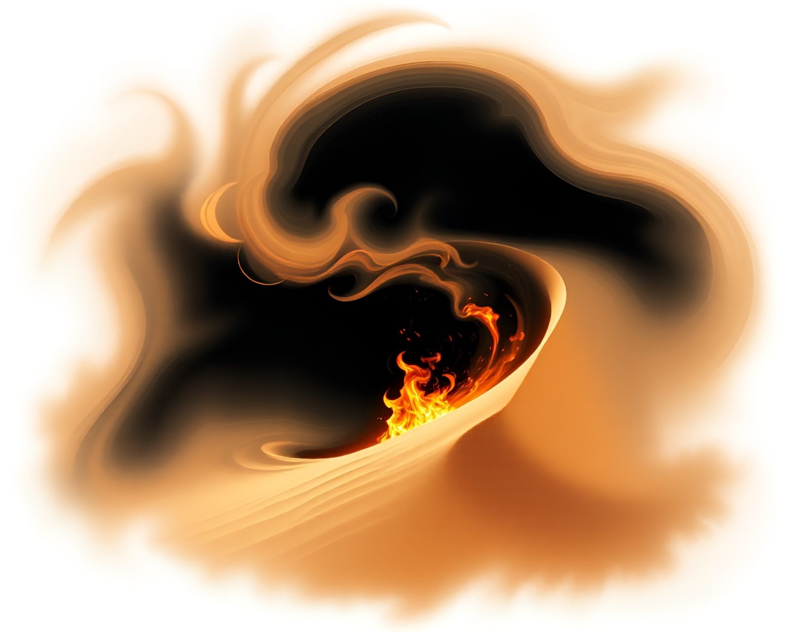 Ethereal vortex swirling above desert dunes under cozy firelight