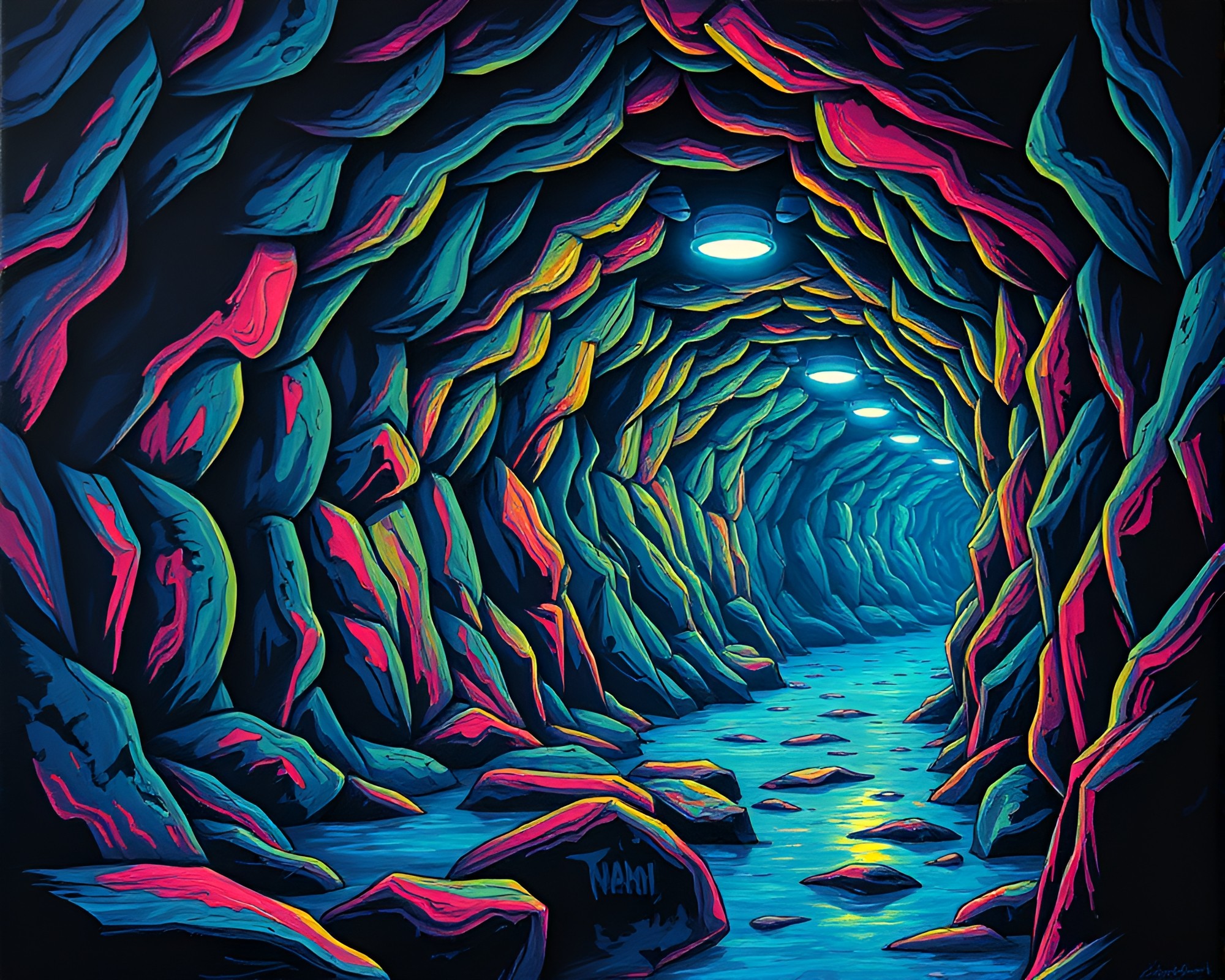 Neon Glow Underground Bunker Tattoo Impasto Art – free AI stock image