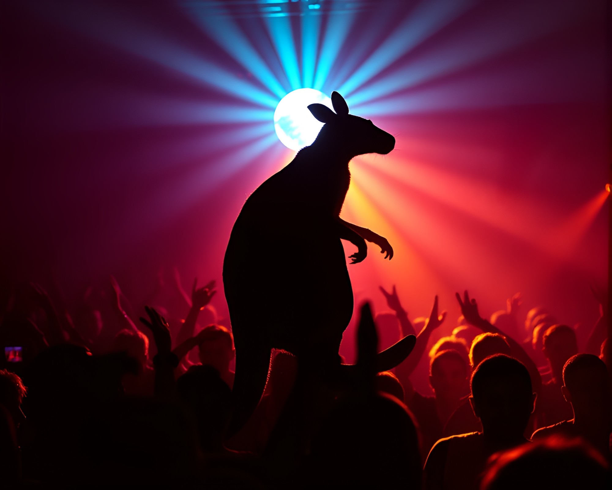 Synthwave Kangaroo Dance Party – free AI stock image
