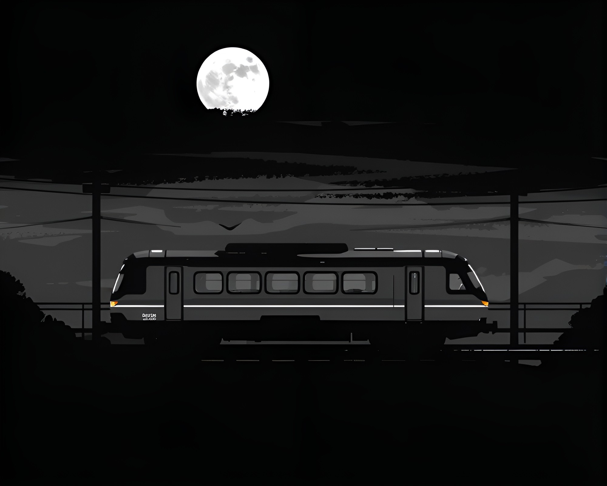 Monorail Charcoal Strokes in Lunar Grayscale Voxel Art – free AI stock image