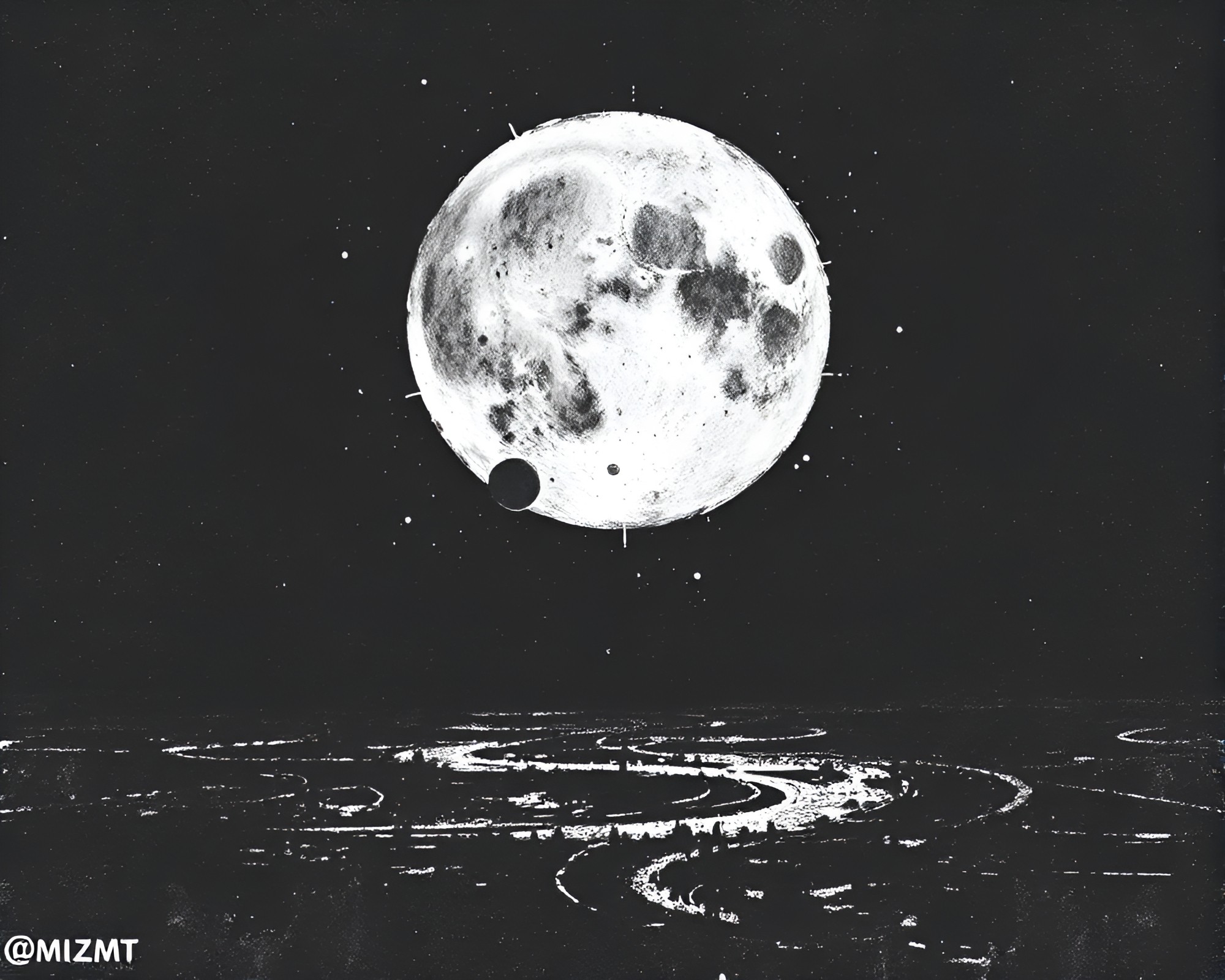 Glitched Lunar Sketch: Retro Pixelated Monochrome Art – free AI stock image