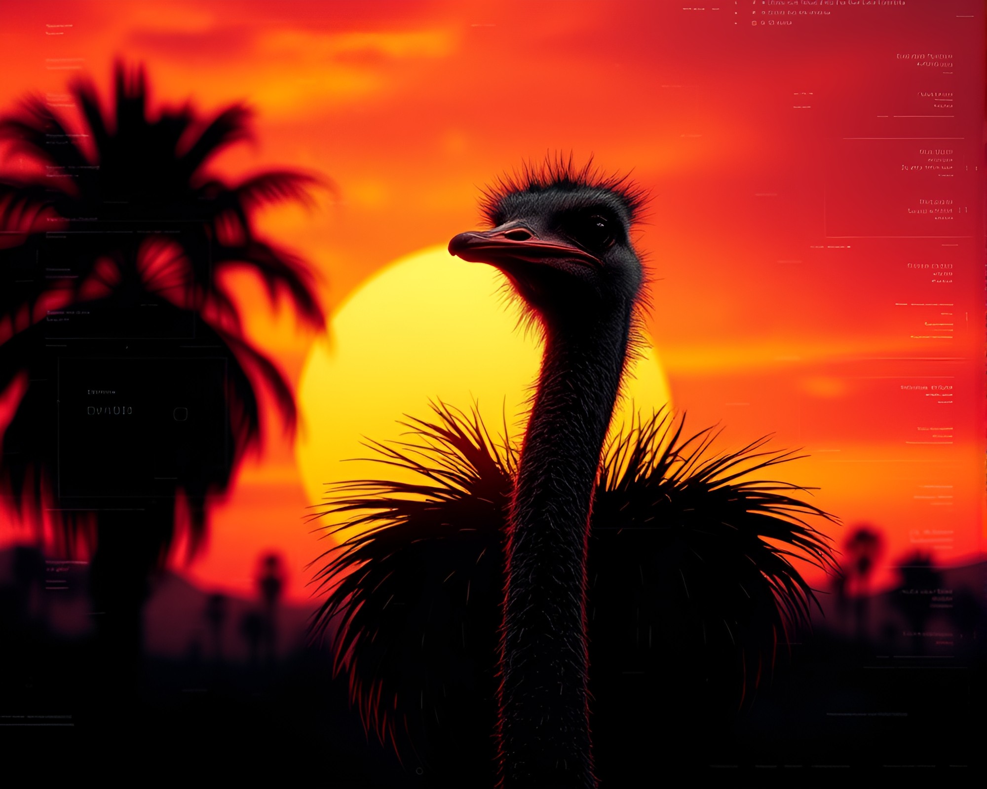 Futuristic Ostrich HUD at Golden Hour – free AI stock image