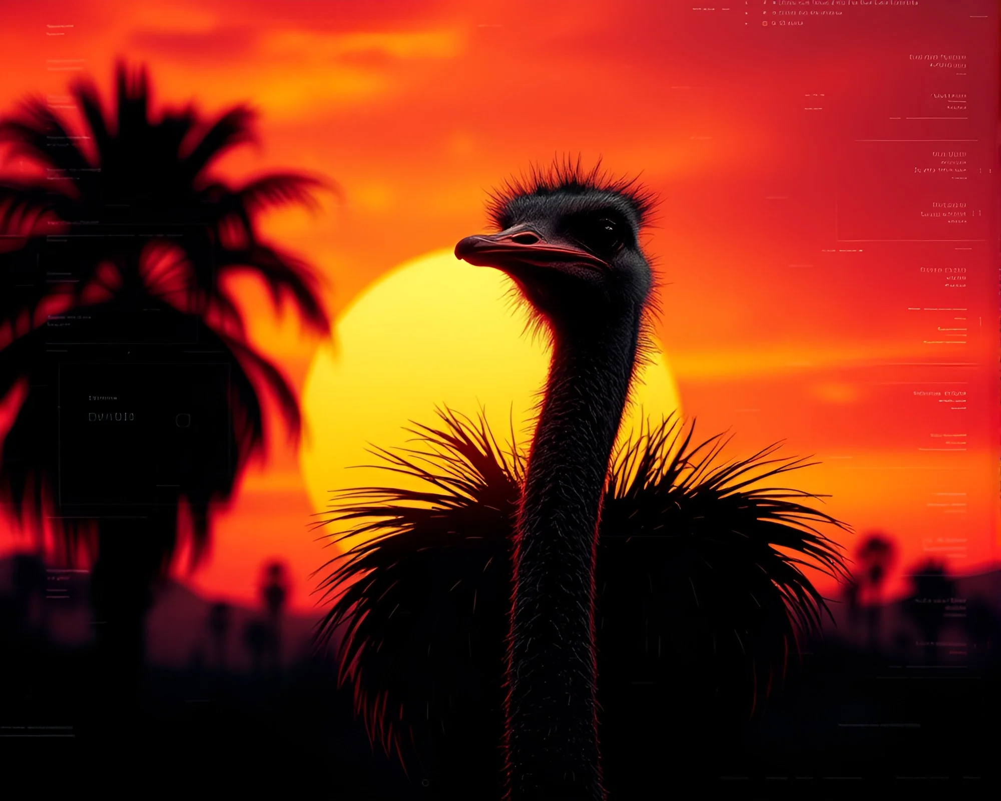 Futuristic Ostrich HUD at Golden Hour