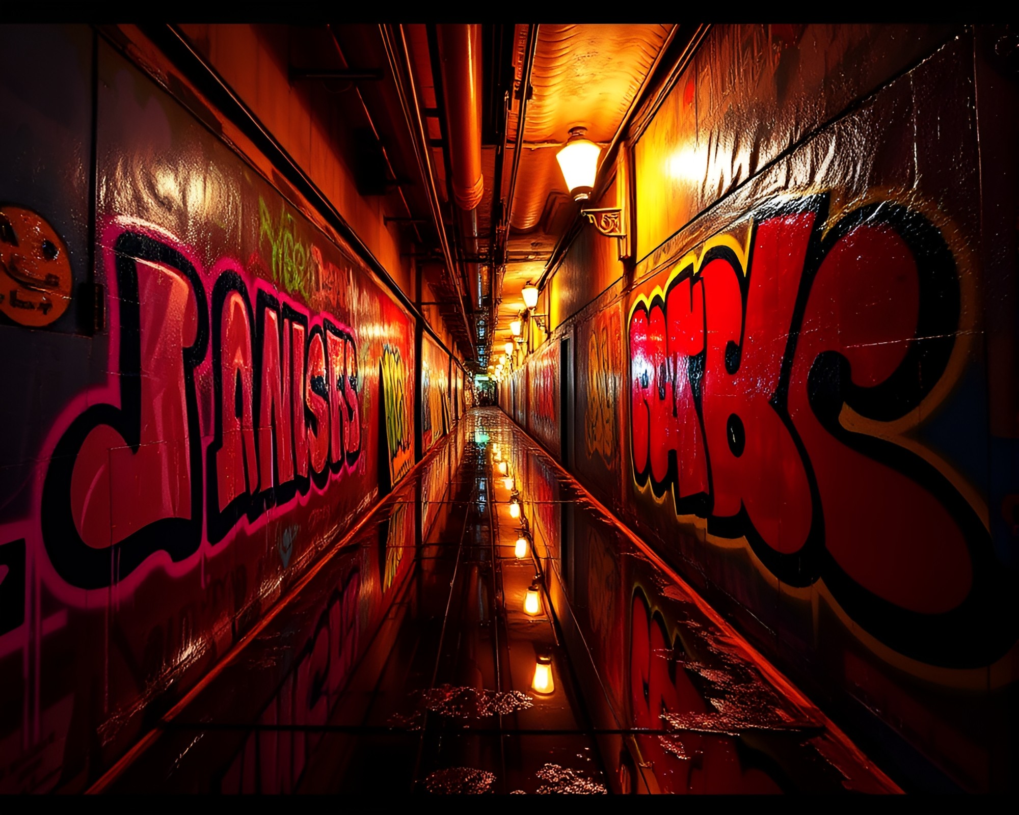 Mind Palace Chrome Reflection: Graffiti Chiaroscuro – free AI stock image