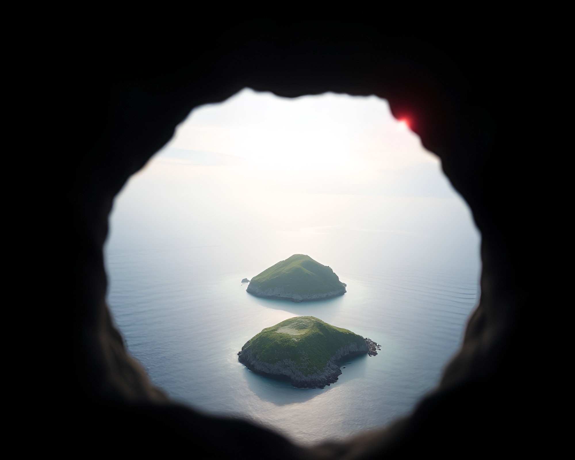 Surreal Circular Frame Island in Underexposed Lens Flare – free AI stock image