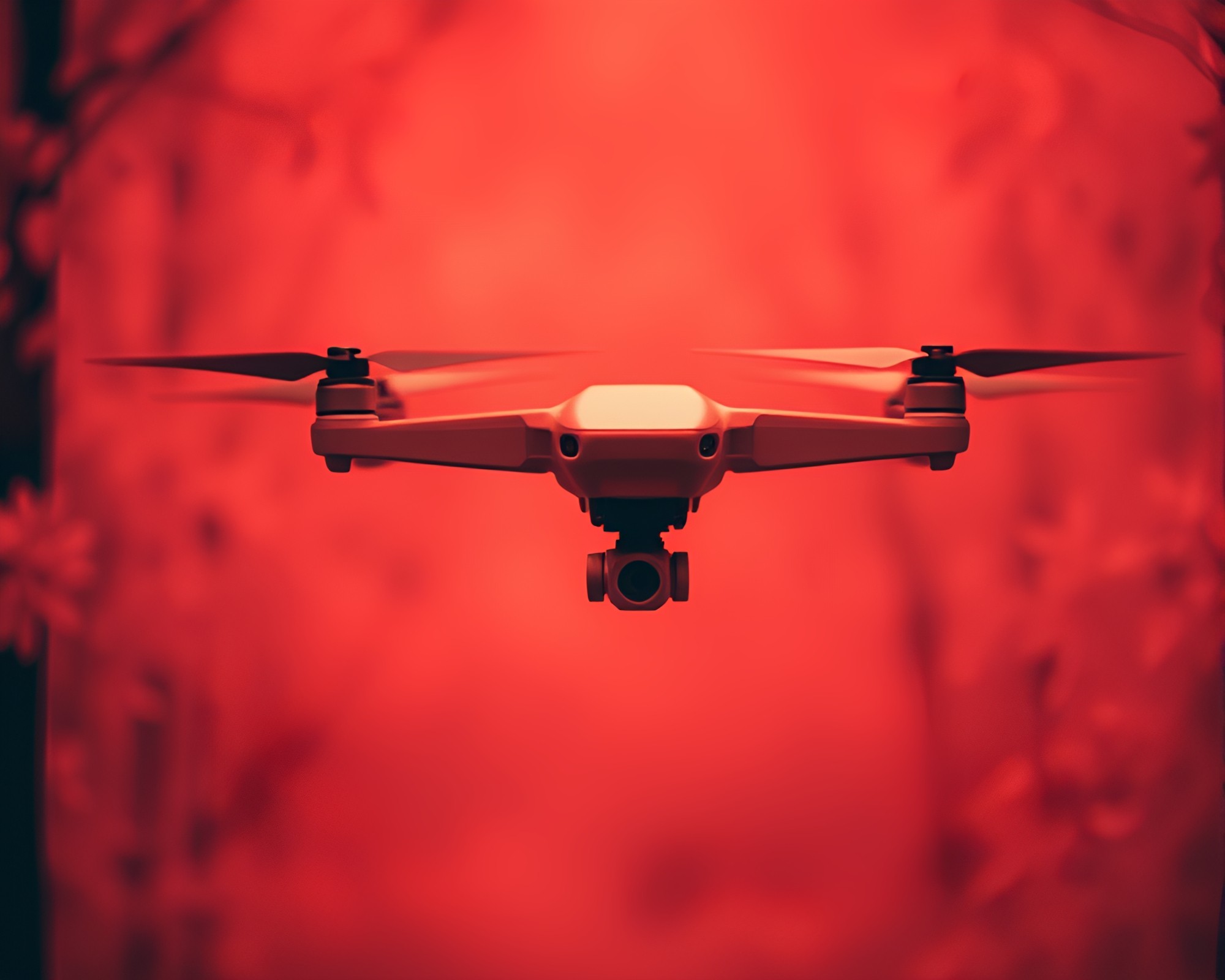 Infrared Drone Surveillance Amid Copper Evening – free AI stock image