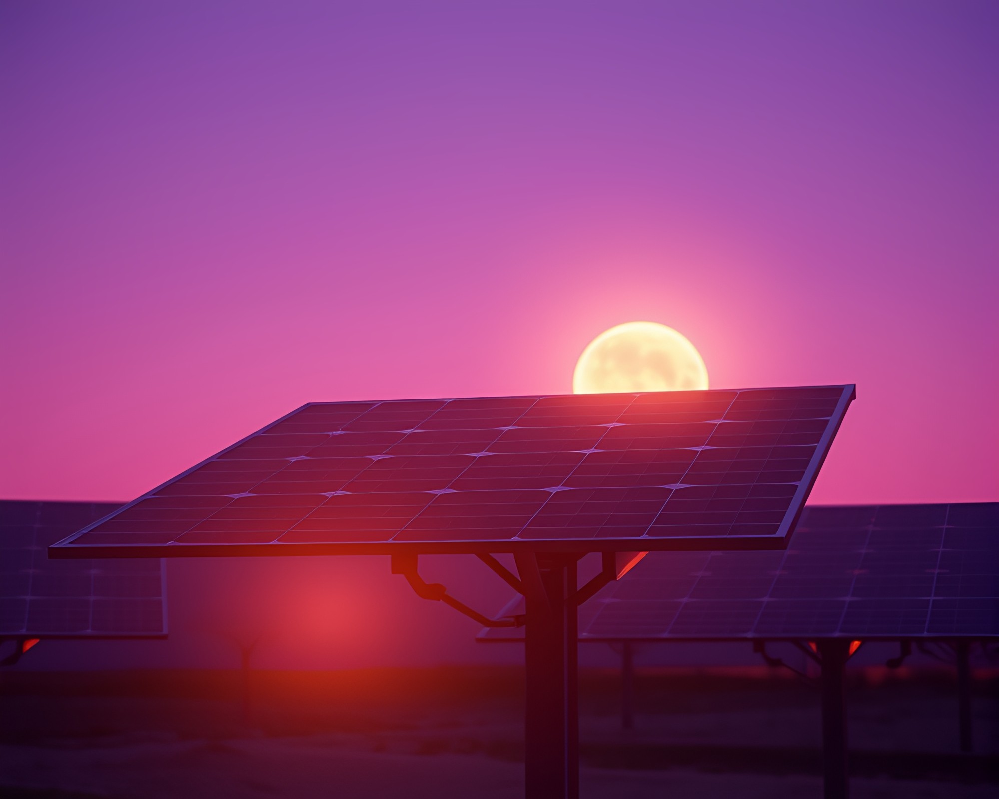 Solar Panel Array in Twilight Low-Poly 3D Render – free AI stock image