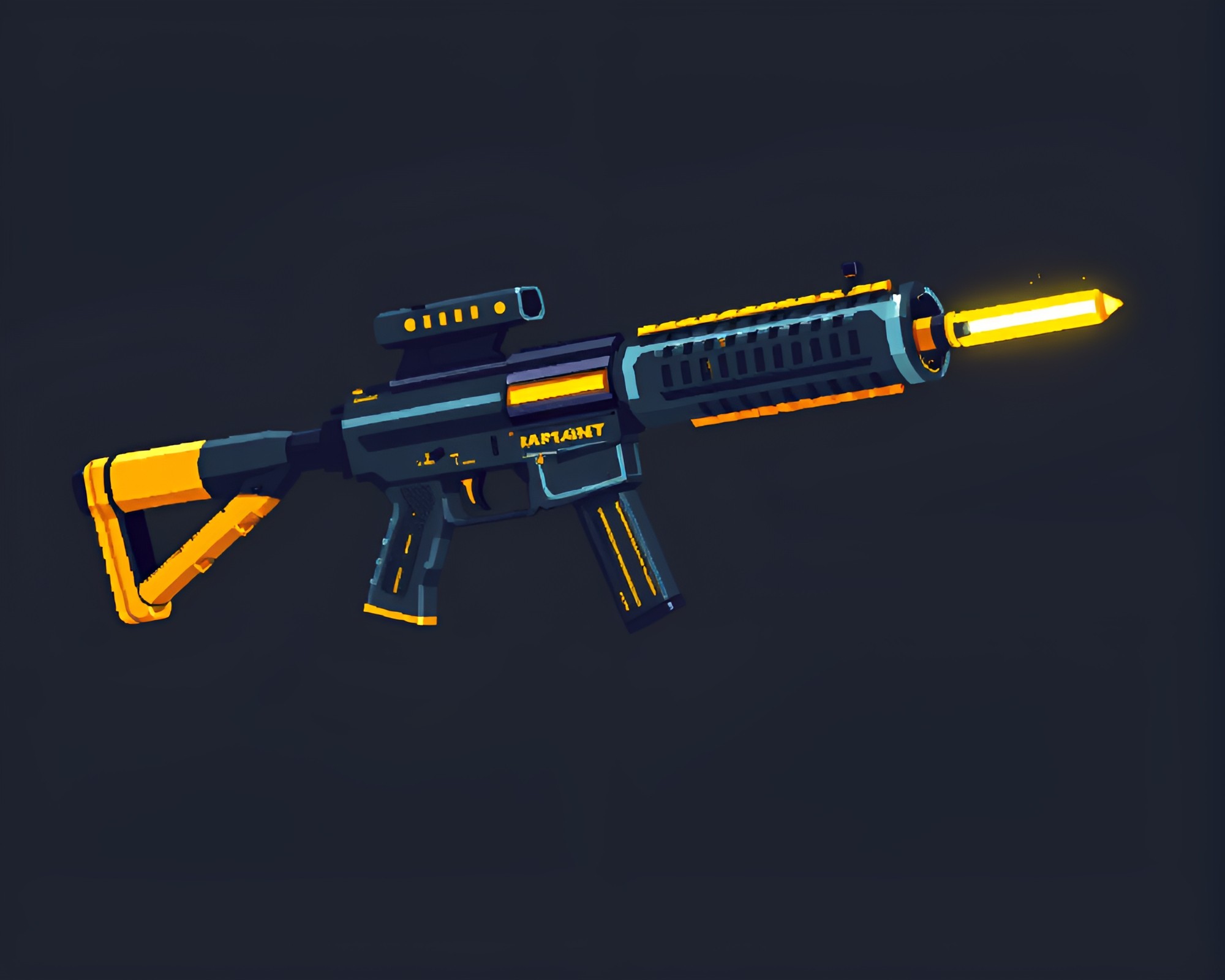 Mustard Yellow Pixelated Plasma Rifle Battle Scene – free AI stock image
