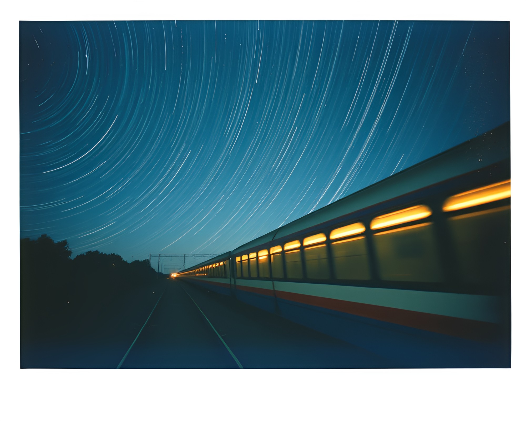 Starry Train Journey through Polaroid Lens – free AI stock image