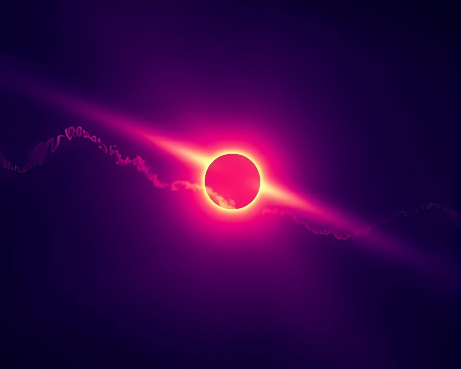 Retro pixelated solar eclipse with faded colors and low dynamic range