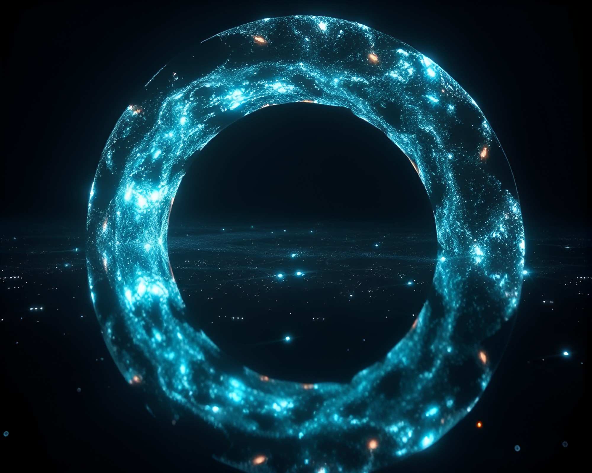 Bioluminescent Stone Circle with Chrome Reflections – free AI stock image