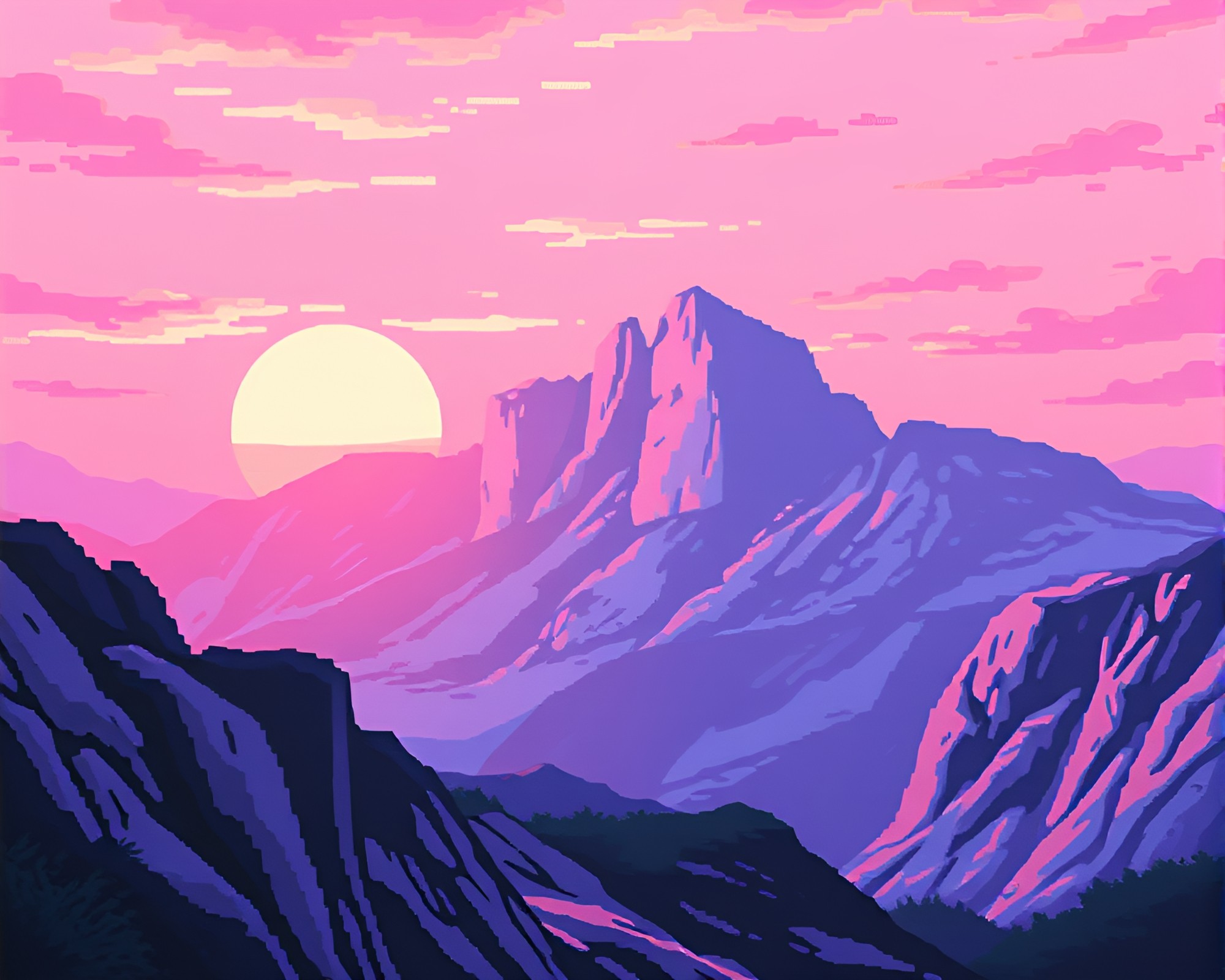 Sunrise-Pink Monolith Mural Painting Pixelation – free AI stock image