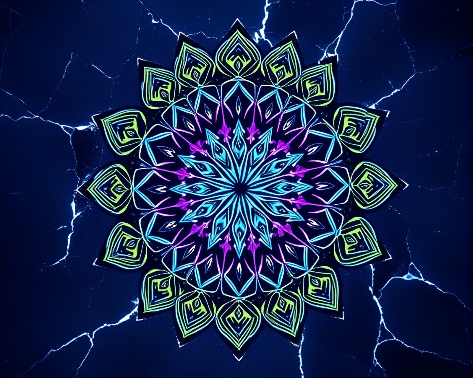 90s grunge style ice crack with ultraviolet shine mandala design