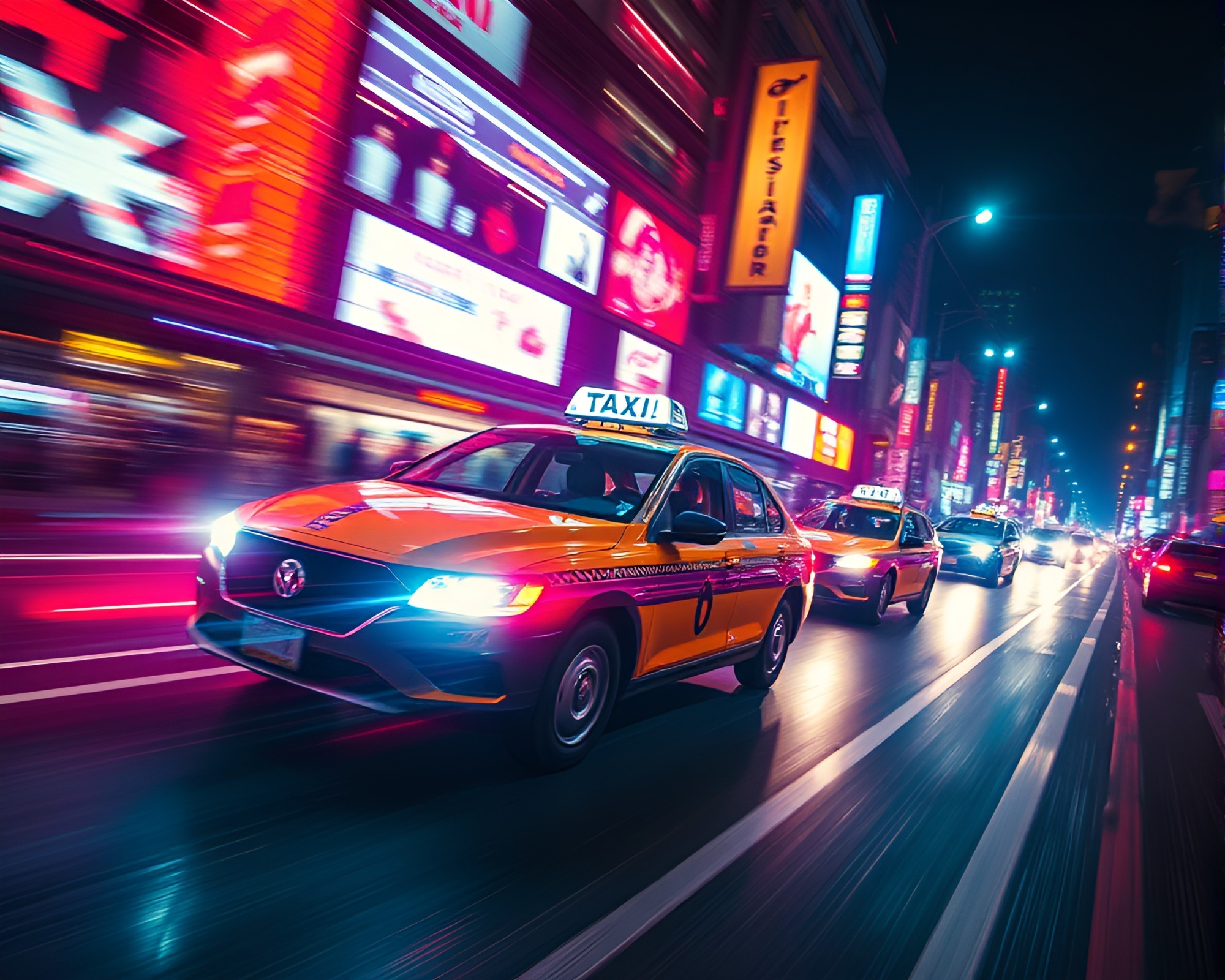Zoom Burst Hover Taxi Under Club Strobe Lights – free AI stock image