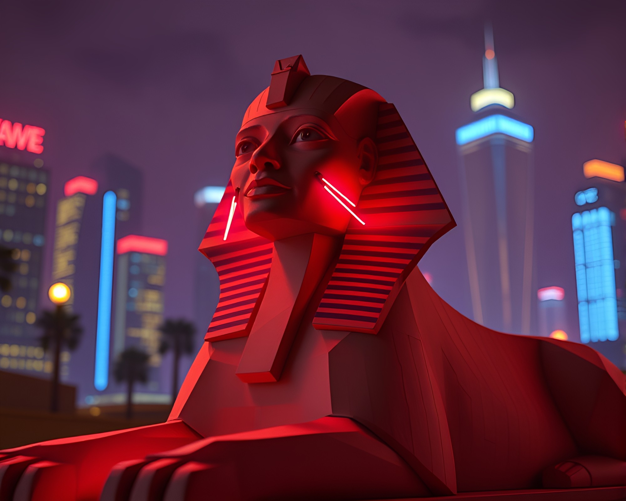Glowing Sphinx Statue Amid Paper Tears – free AI stock image