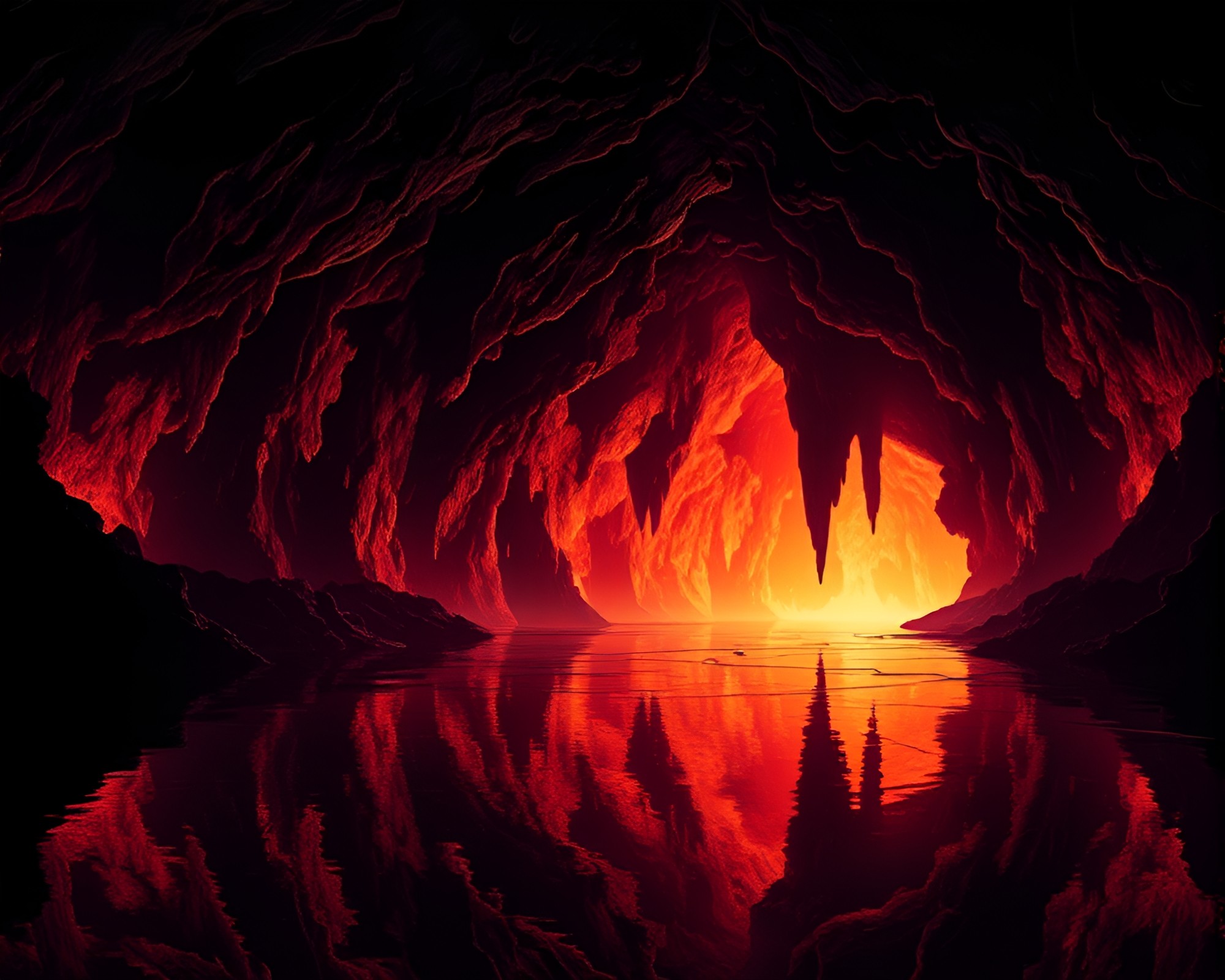Haunted Cave: Banshee Reflection Silhouette Art – free AI stock image
