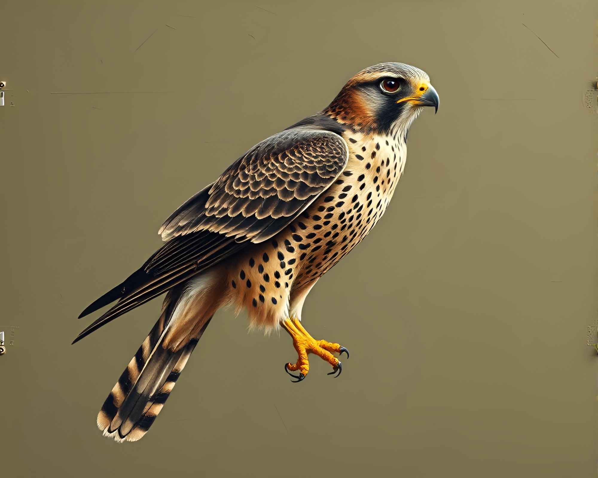 Tilted Falcon Fresco in Olive Drab: Captivating Mural Art – free AI stock image