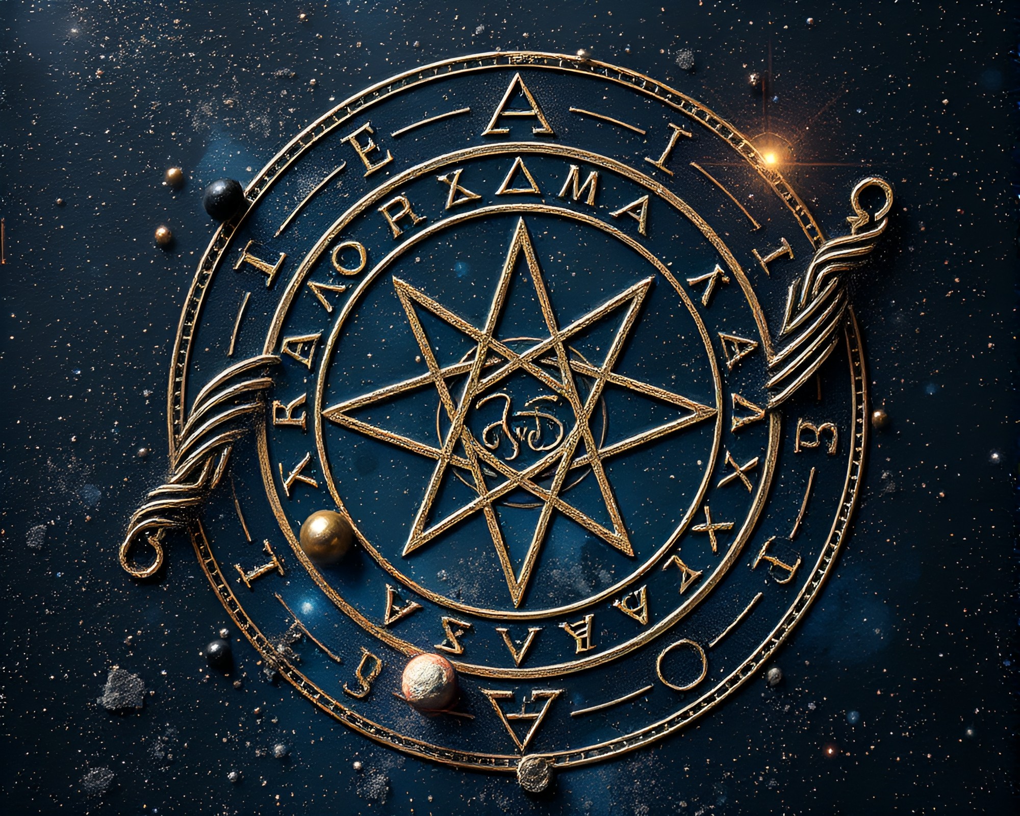 Alchemical Symbols in Hyper-Realistic Cosmic Dust – free AI stock image