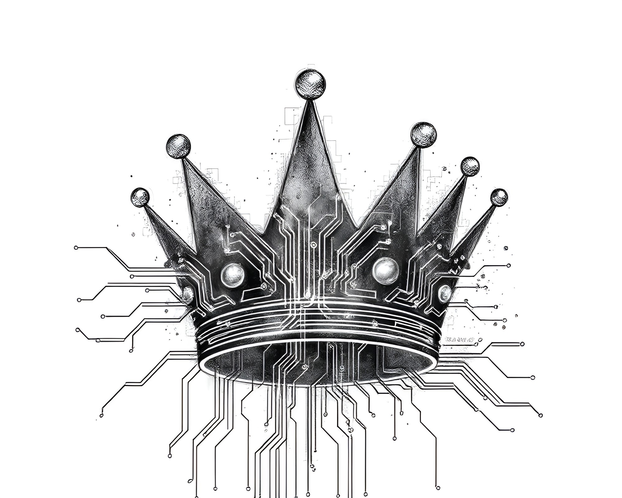 Circuit Board Crown: Digital Bloom Charcoal Sketch – free AI stock image