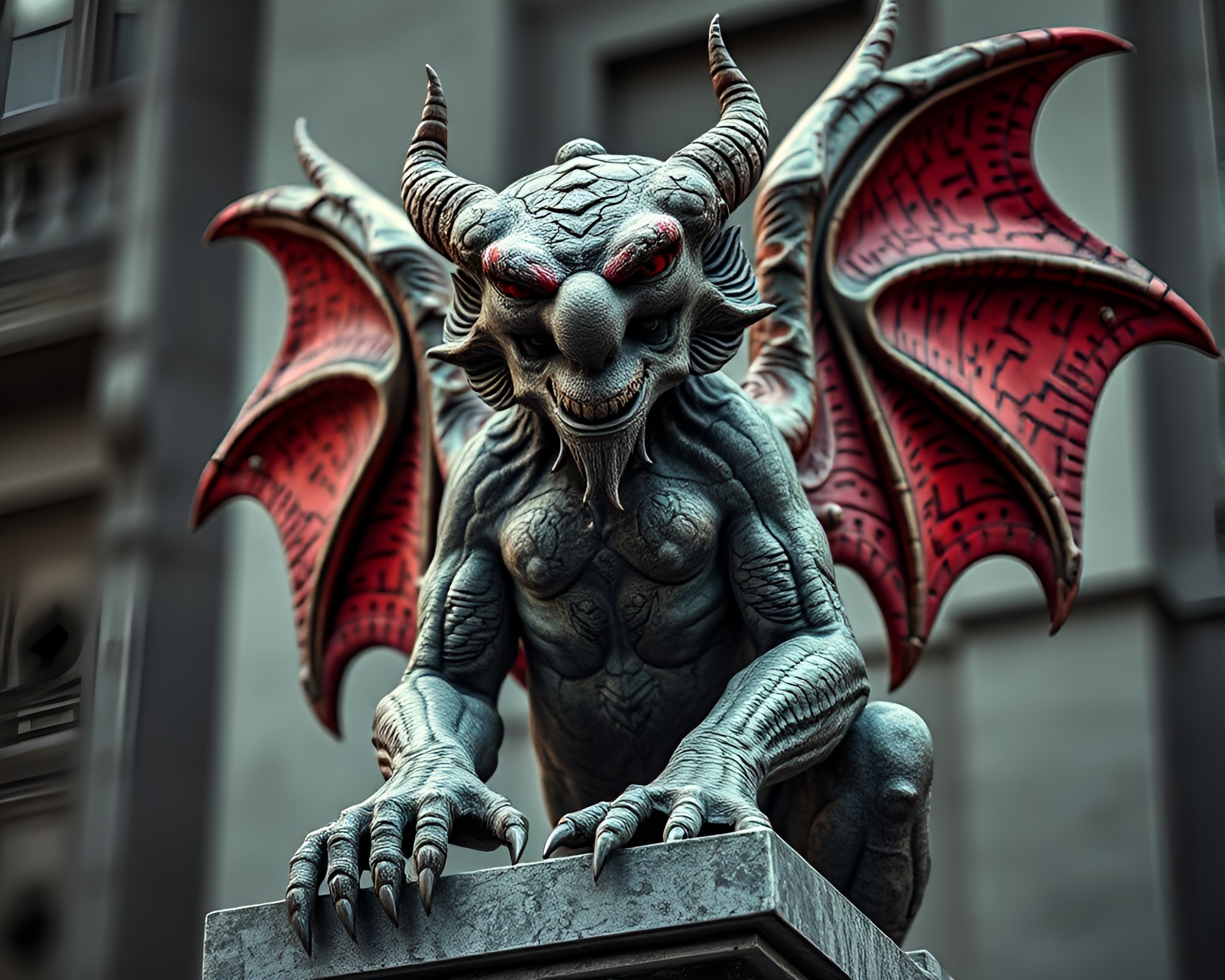 Gargoyle Guardian in Triadic Hues – free AI stock image