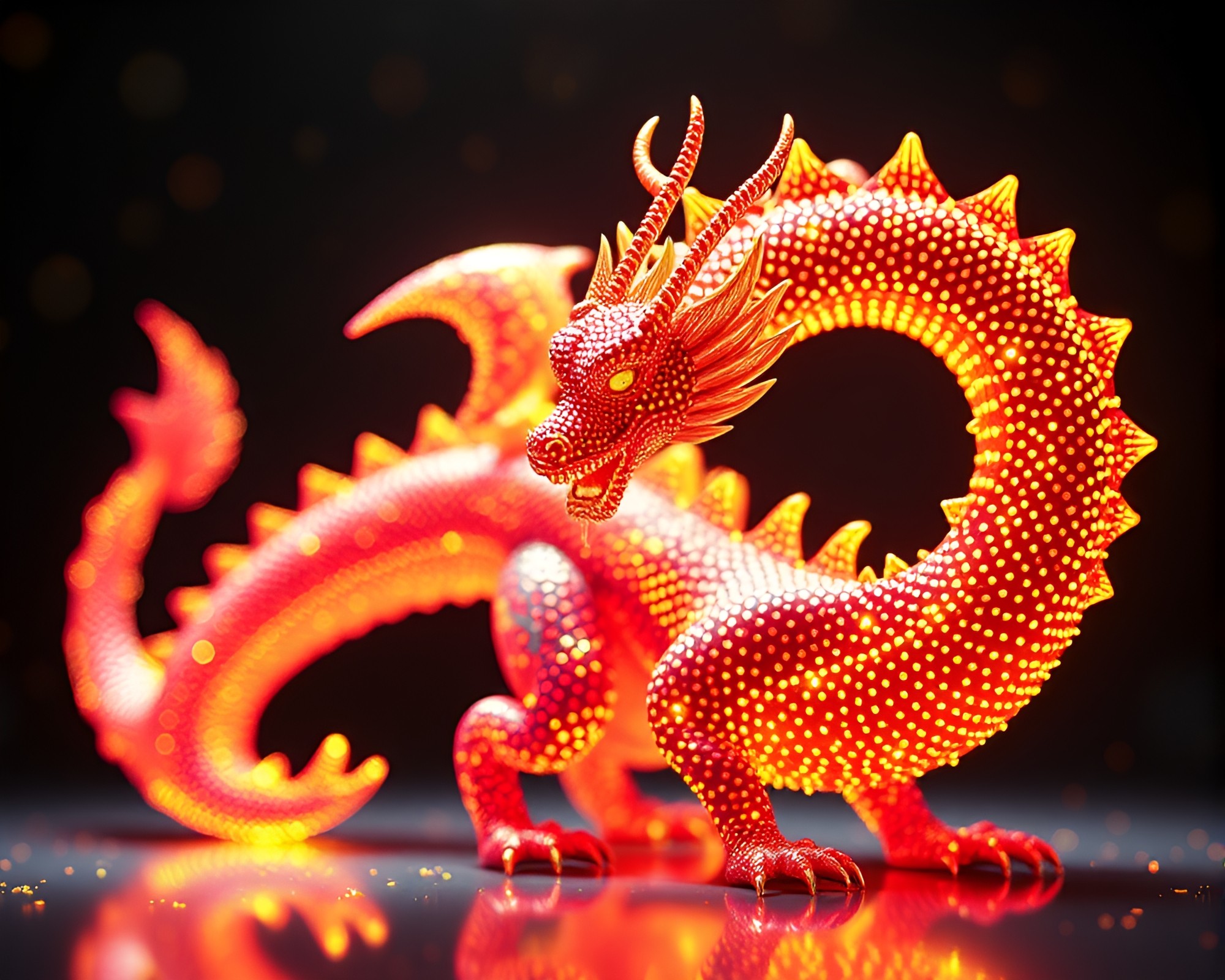 Dazzling Dragon: Pointillist Real-Time Ray Tracing Masterpiece – free AI stock image