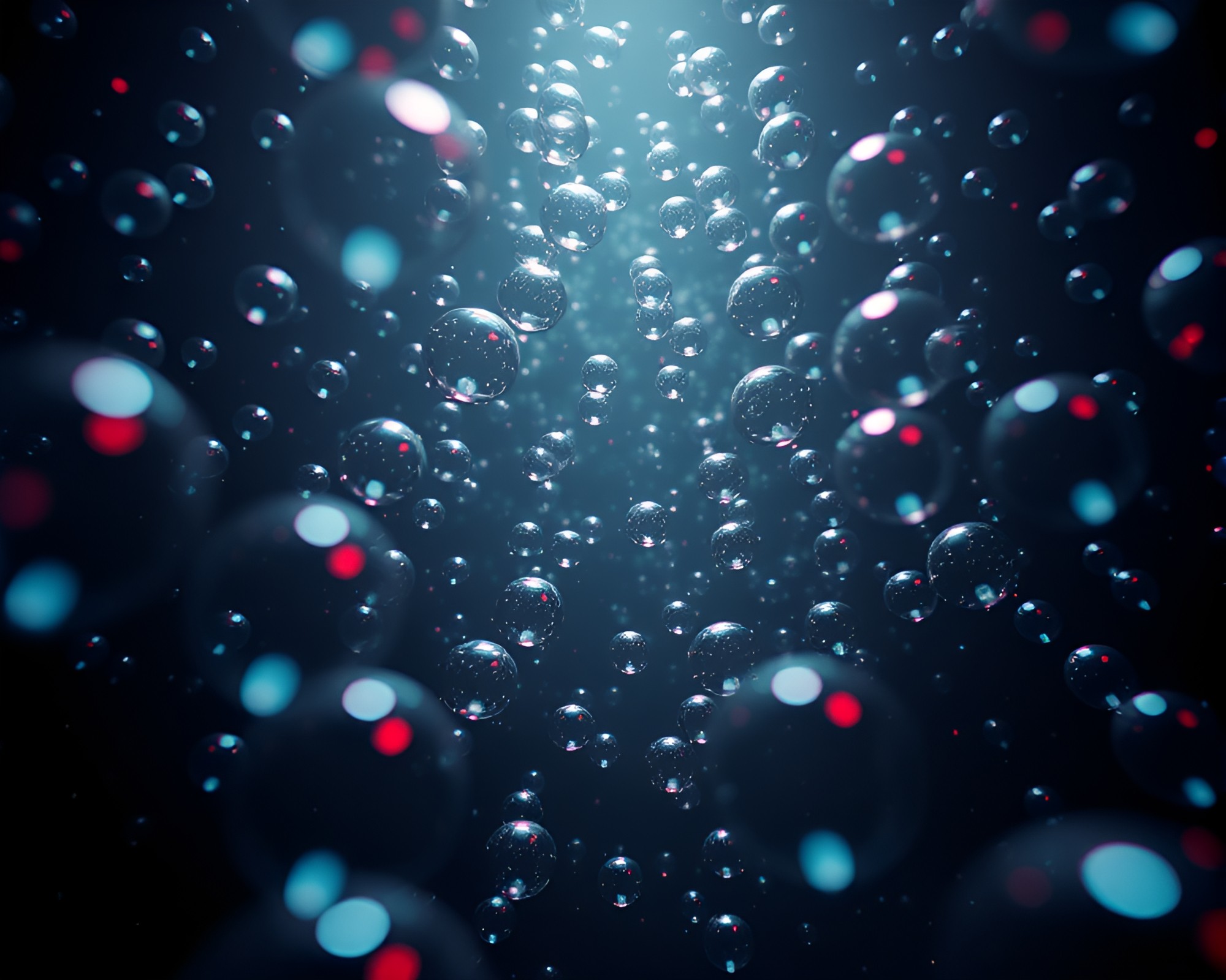 Gloomy Bubble Cluster Maze with Particle Simulation – free AI stock image