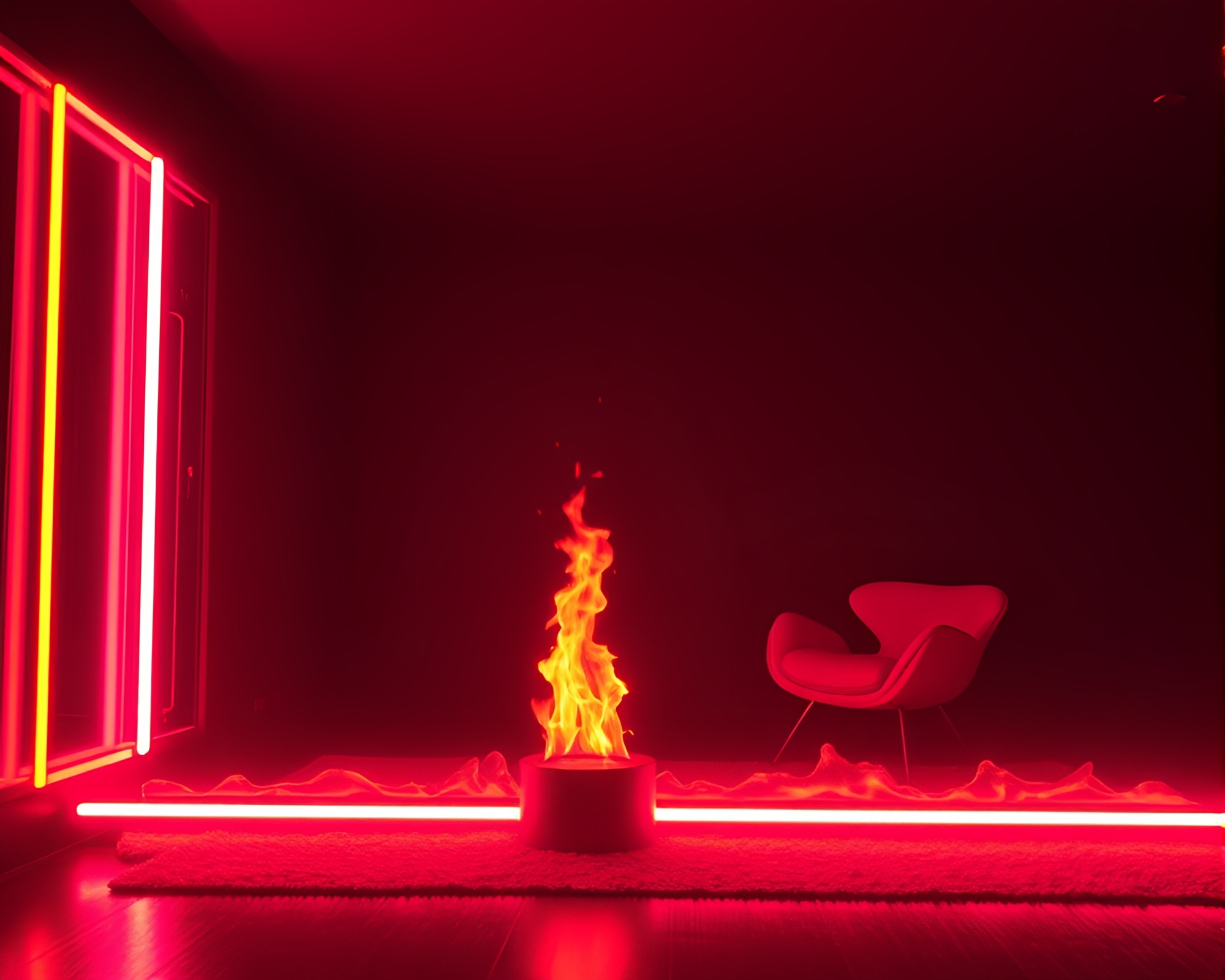 Neon Plasma Rifle Bathed in Fireplace Glow – free AI stock image