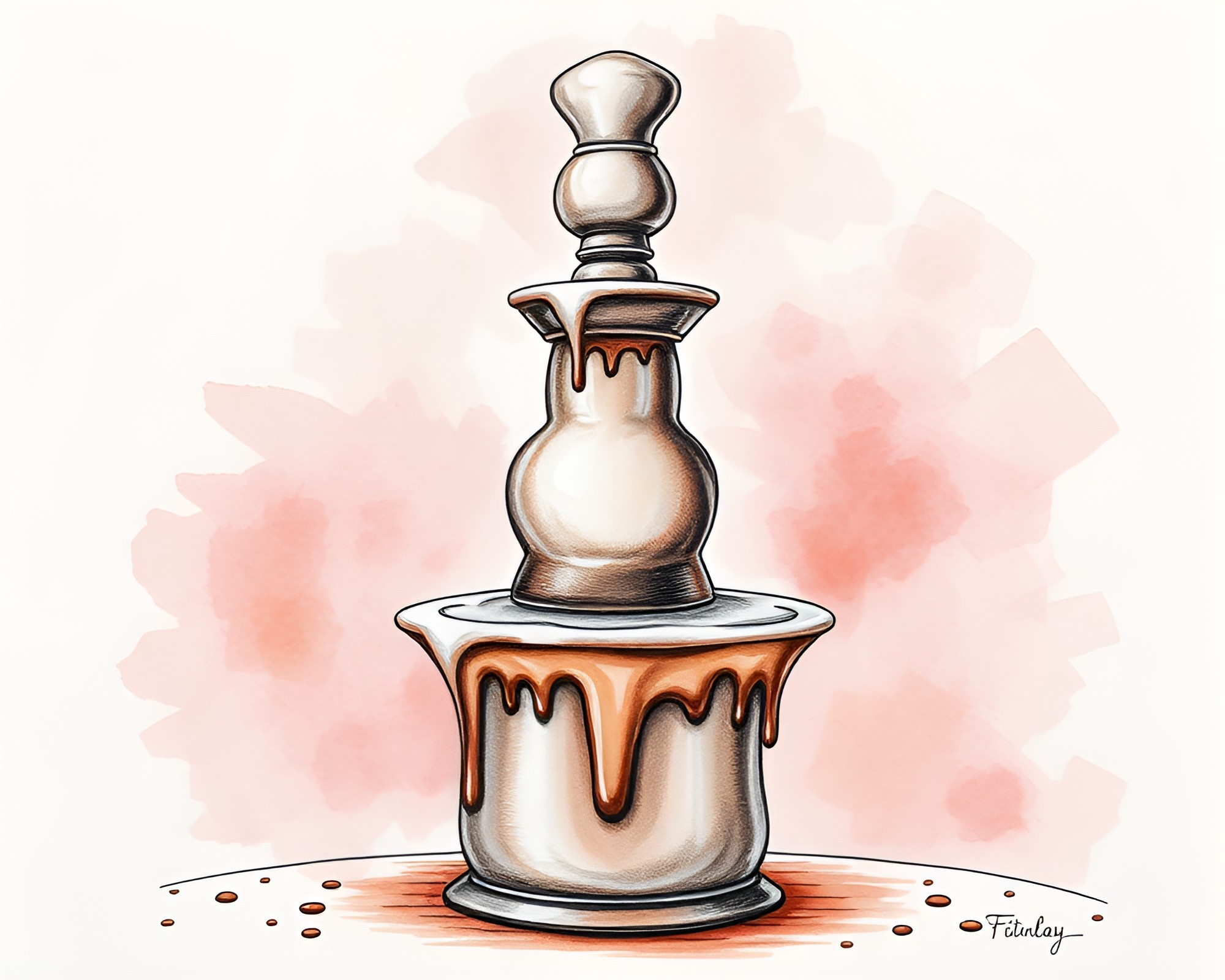 Ethereal Chocolate Fountain Engraved in Pastel Ink Wash – free AI stock image