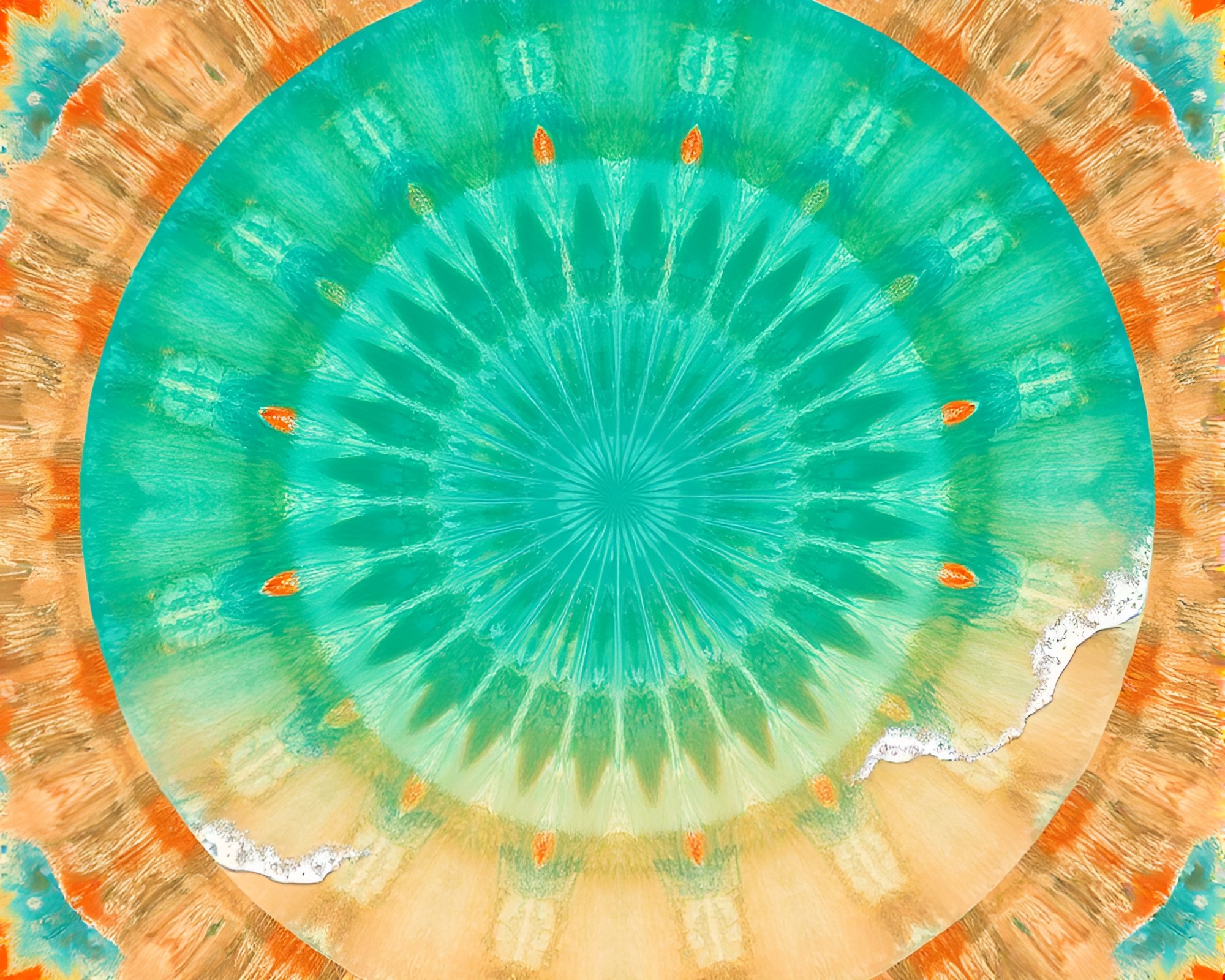 Vibrant Sunburst Shoreline Collage – free AI stock image