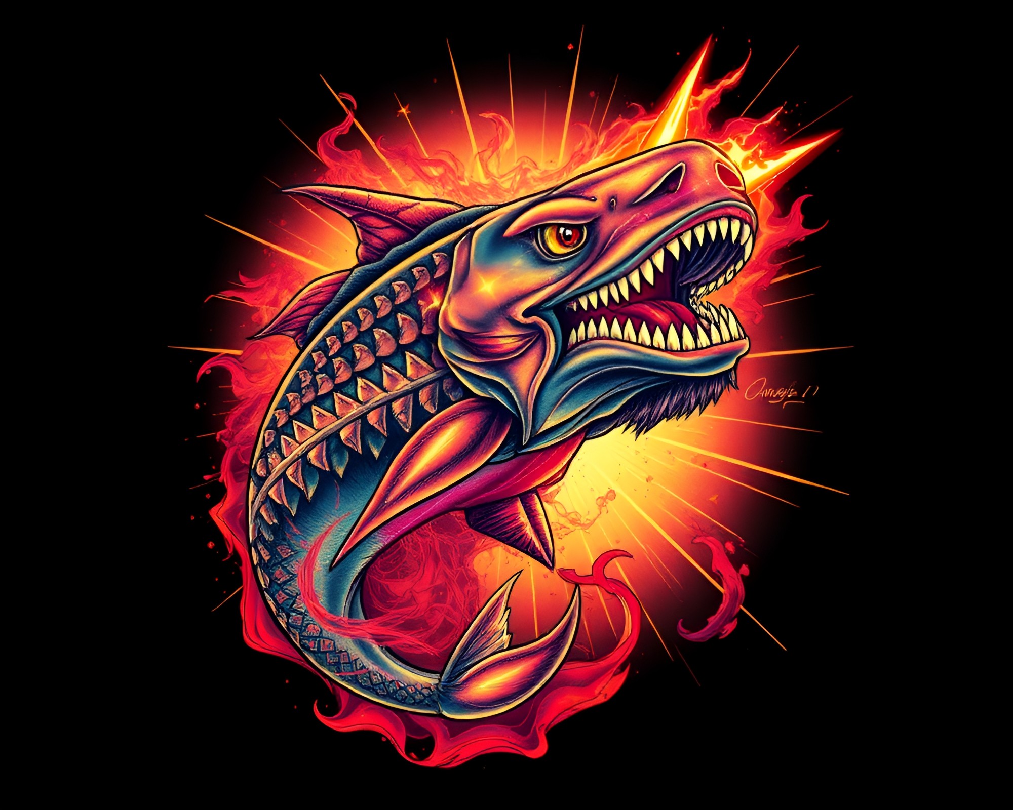 Leviathan Tattoo Flash Art in Topaz Brilliance – free AI stock image