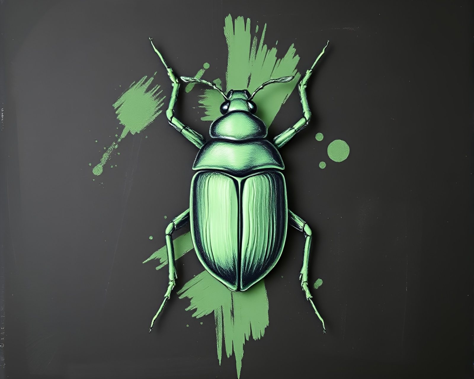 Artistic sgraffito mint green beetle on chalkboard