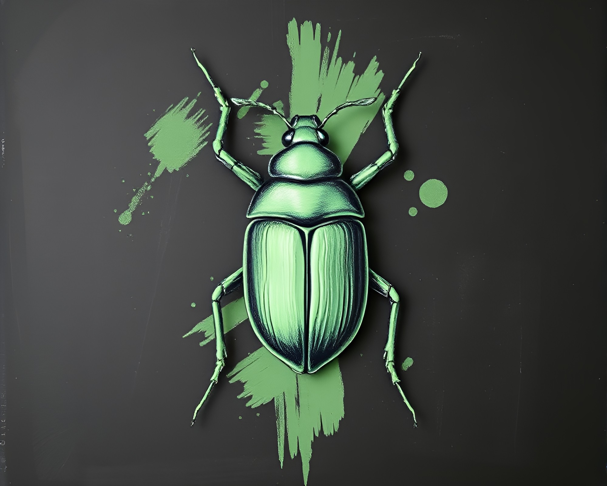 Mint Green Beetle Chalkboard Composition – free AI stock image