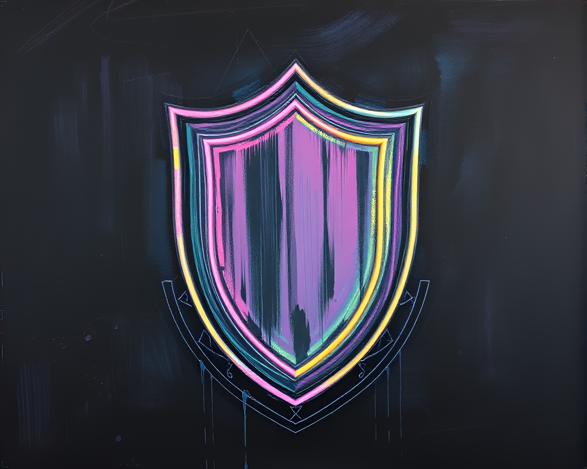 Impasto Shield: Pastel Neon Fantasy Chalkboard Drawing – free AI stock image