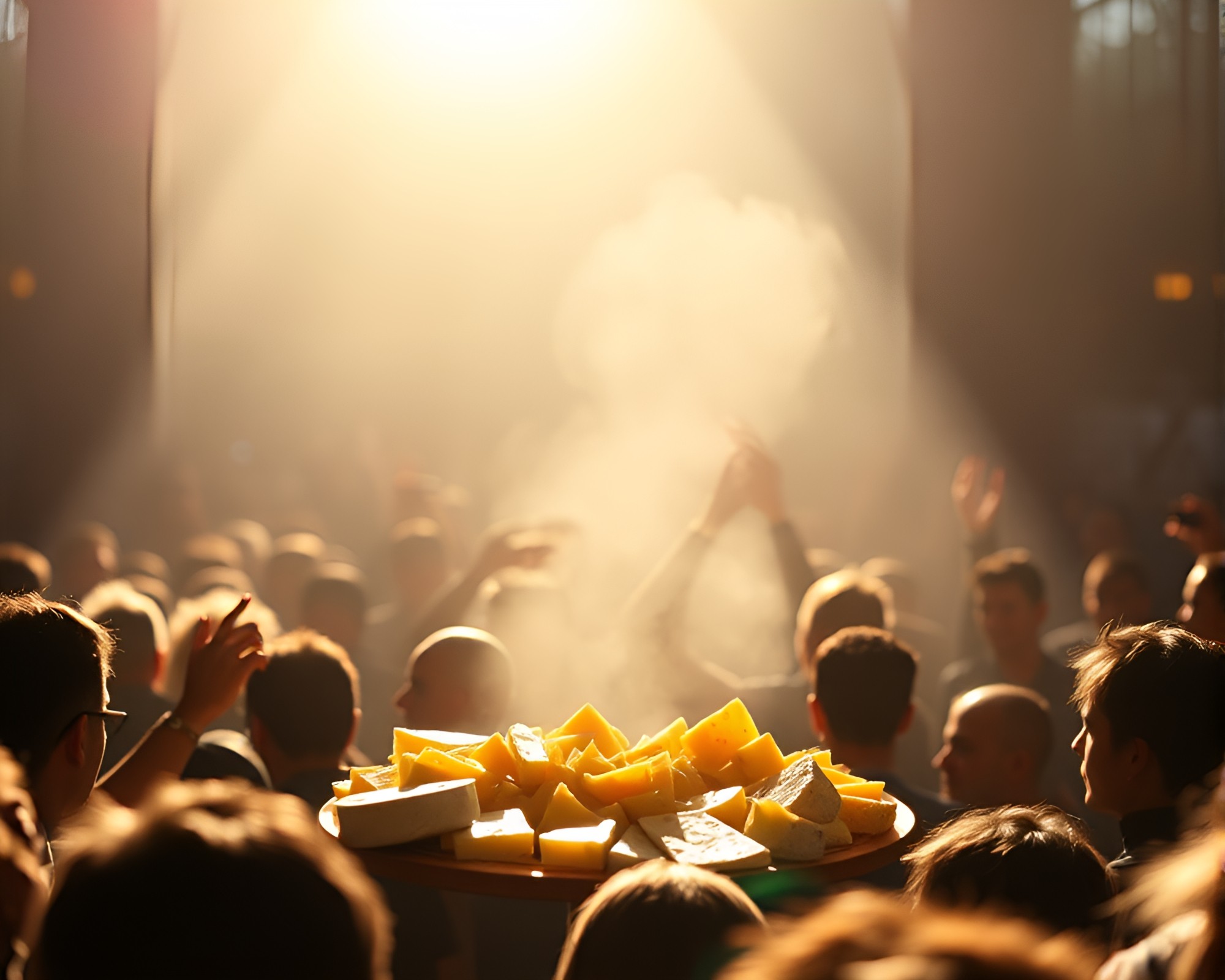 Cheese Platter Crowd Silhouettes in Dappled Midday Light – free AI stock image