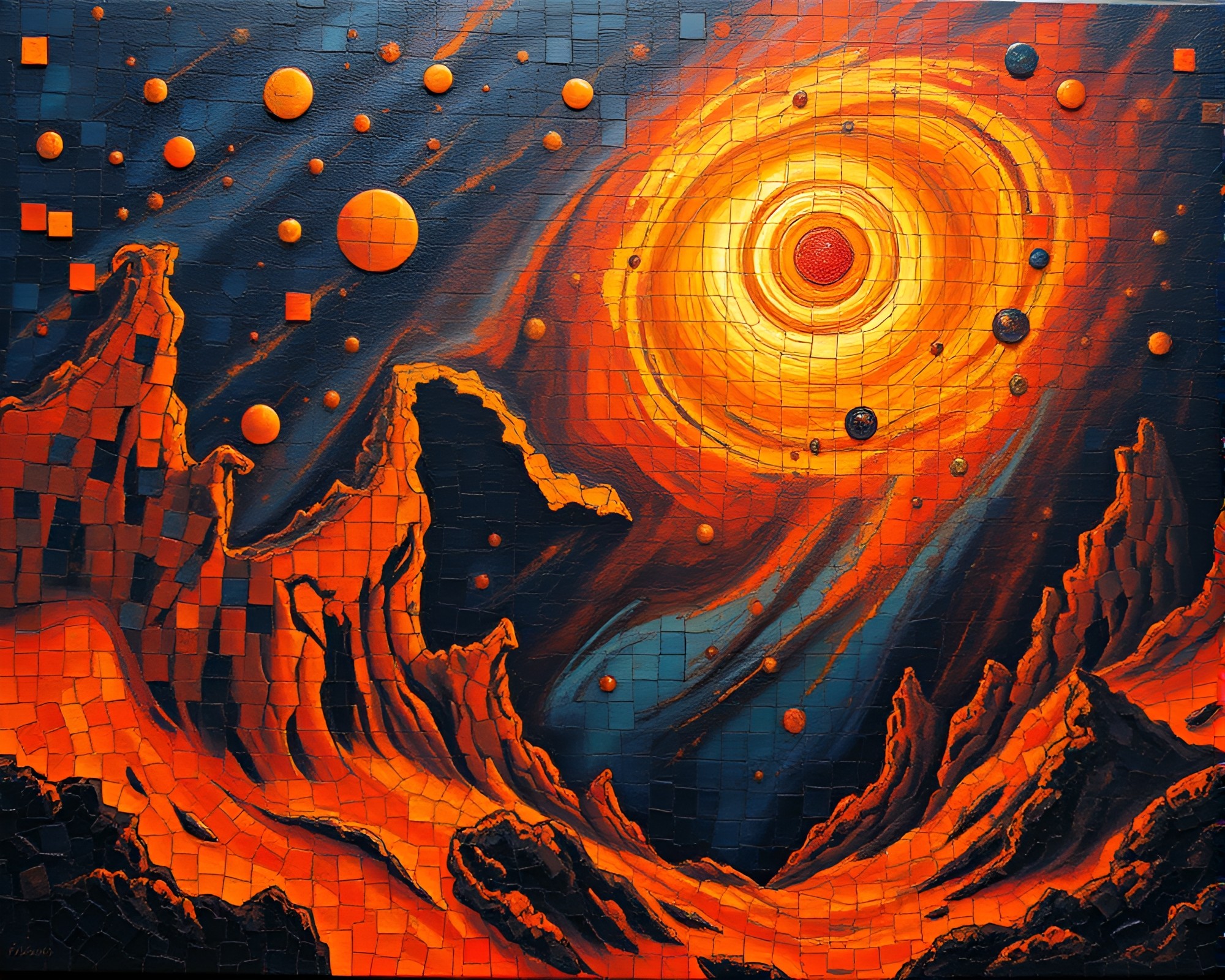Eldritch Mosaic of Cosmic Horror in Burnt Orange – free AI stock image
